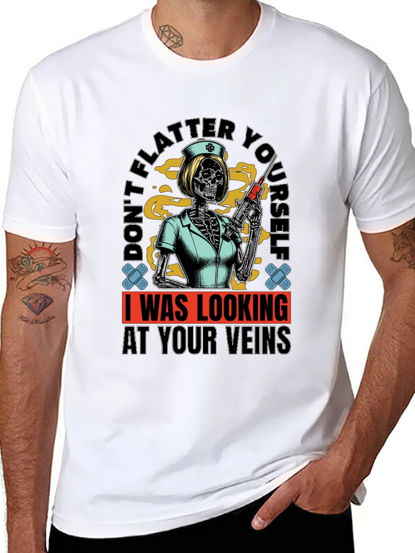 Humorous Skeleton Nurse T-Shirt - Veins Design