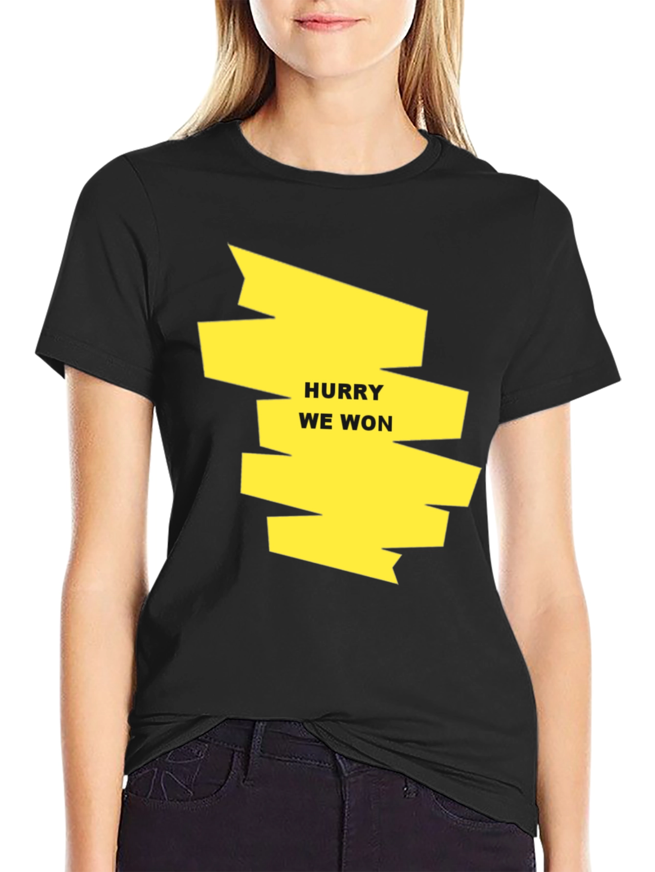 Hurry We Won Graphic Tee - Black Cotton T-Shirt