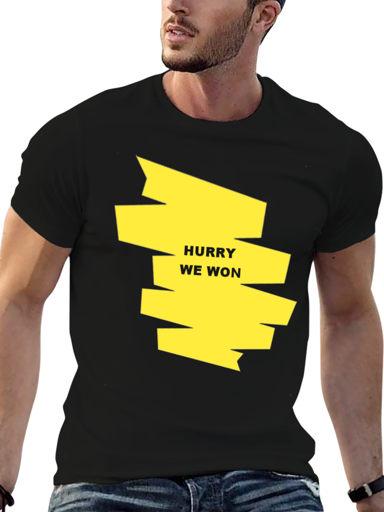 Hurry We Won Graphic Tee - Black Cotton T-Shirt