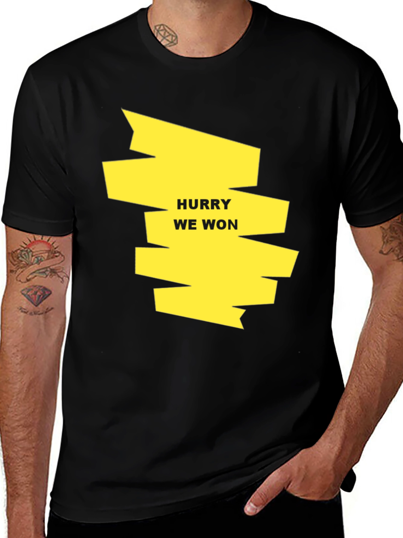 Hurry We Won Graphic Tee - Black Cotton T-Shirt