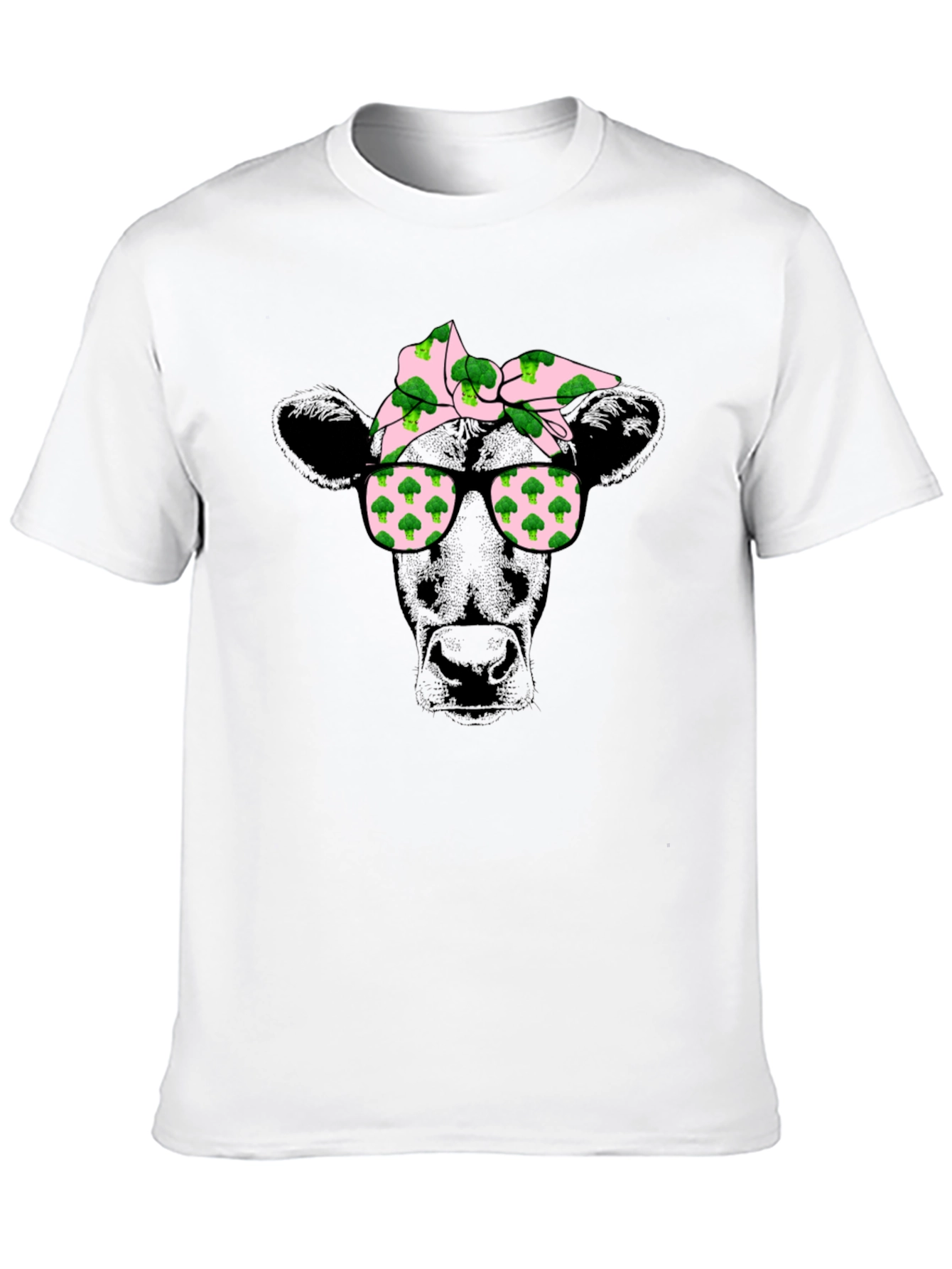 Cow with Broccoli Bandana Graphic T-Shirt