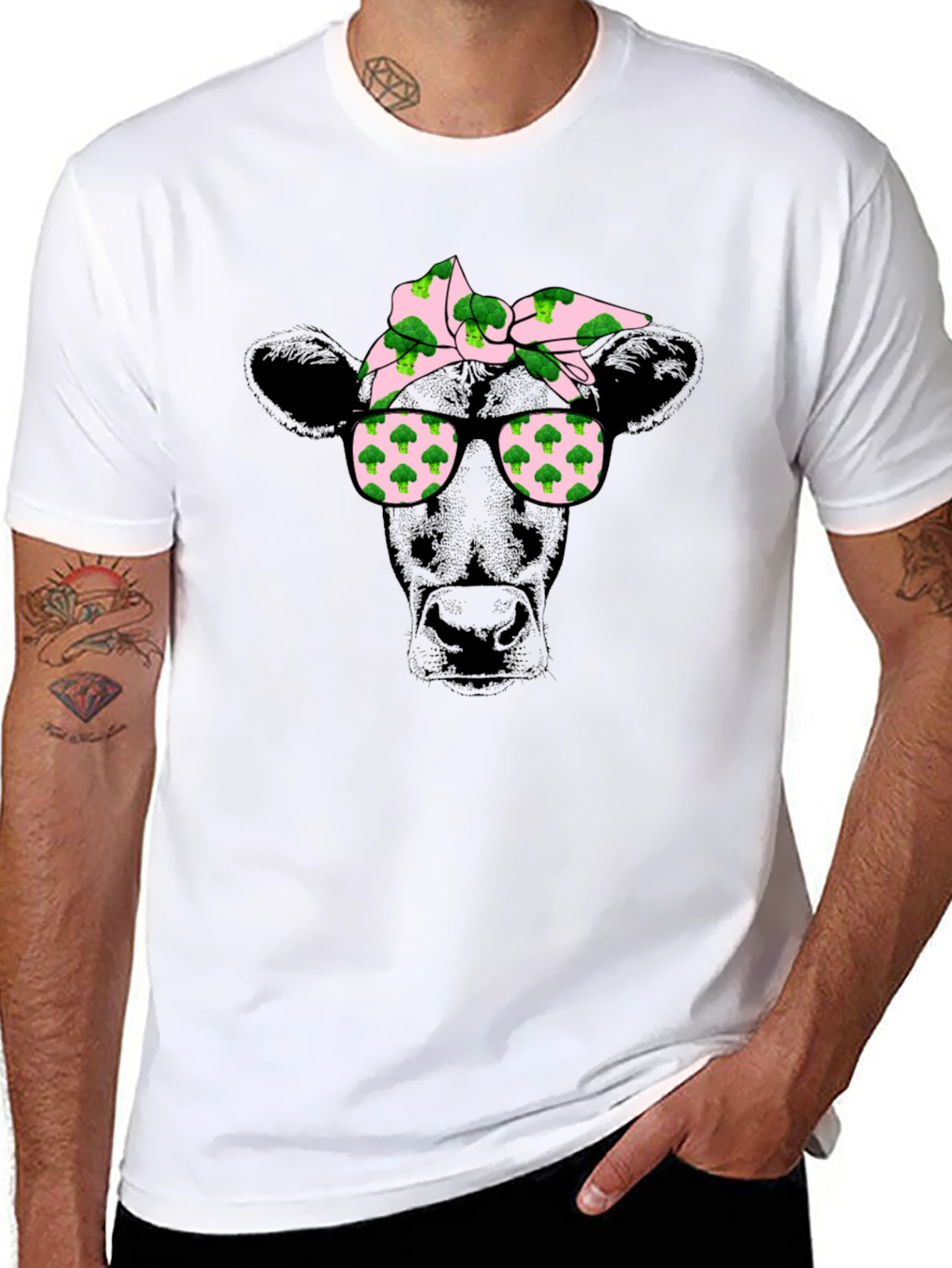 Cow with Broccoli Bandana Graphic T-Shirt