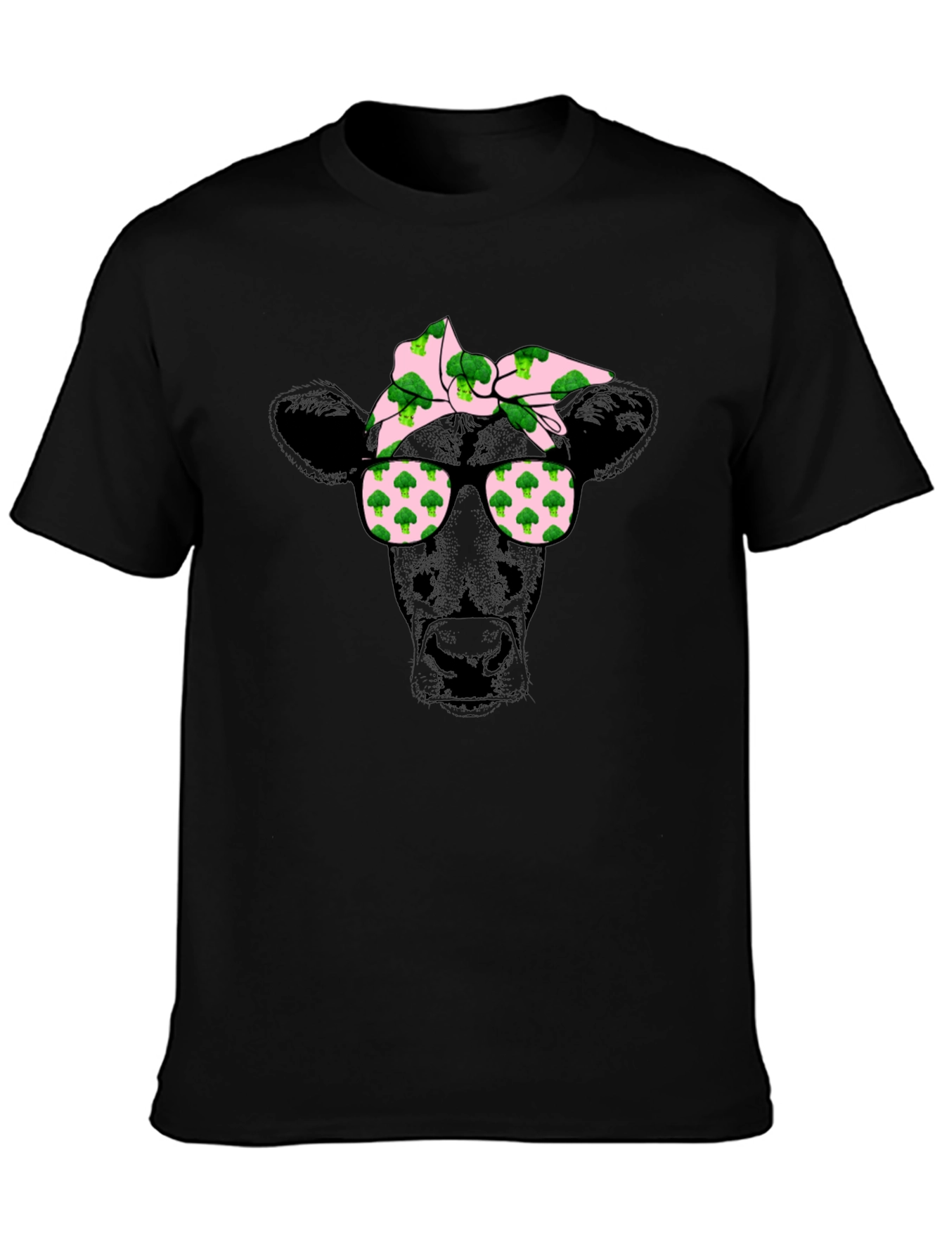Cow with Broccoli Bandana Graphic T-Shirt
