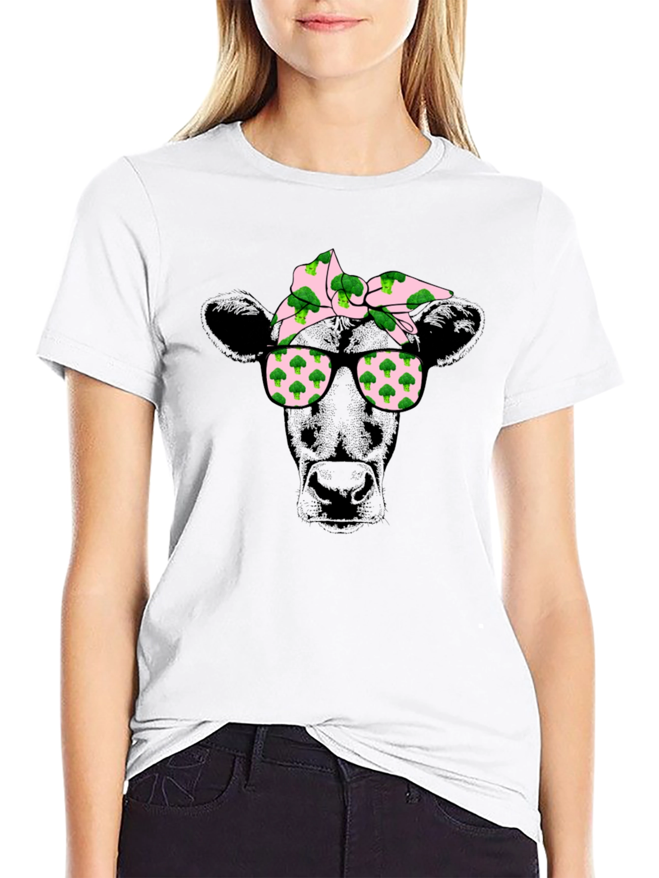 Cow with Broccoli Bandana Graphic T-Shirt