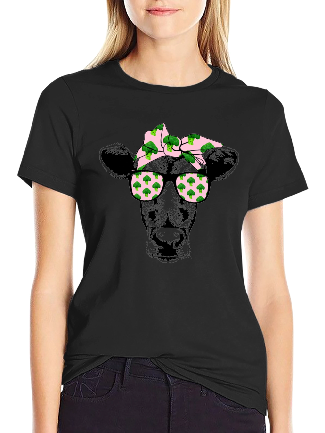 Cow with Broccoli Bandana Graphic T-Shirt