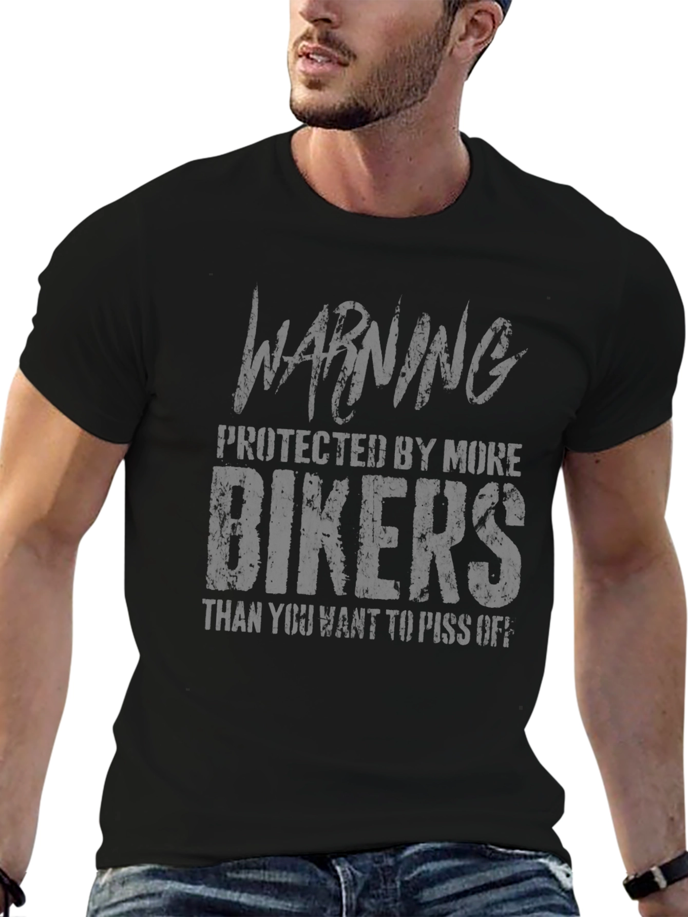 Warning Protected By More Bikers Graphic Tee