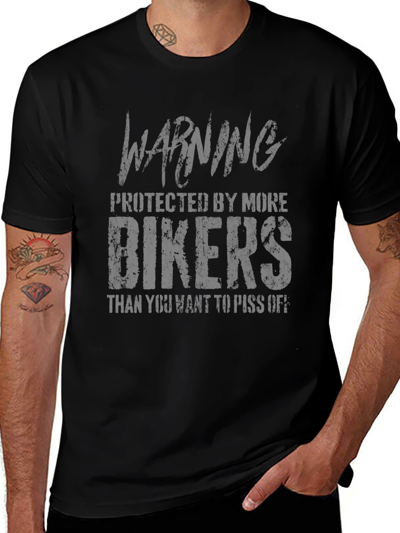 Warning Protected By More Bikers Graphic Tee