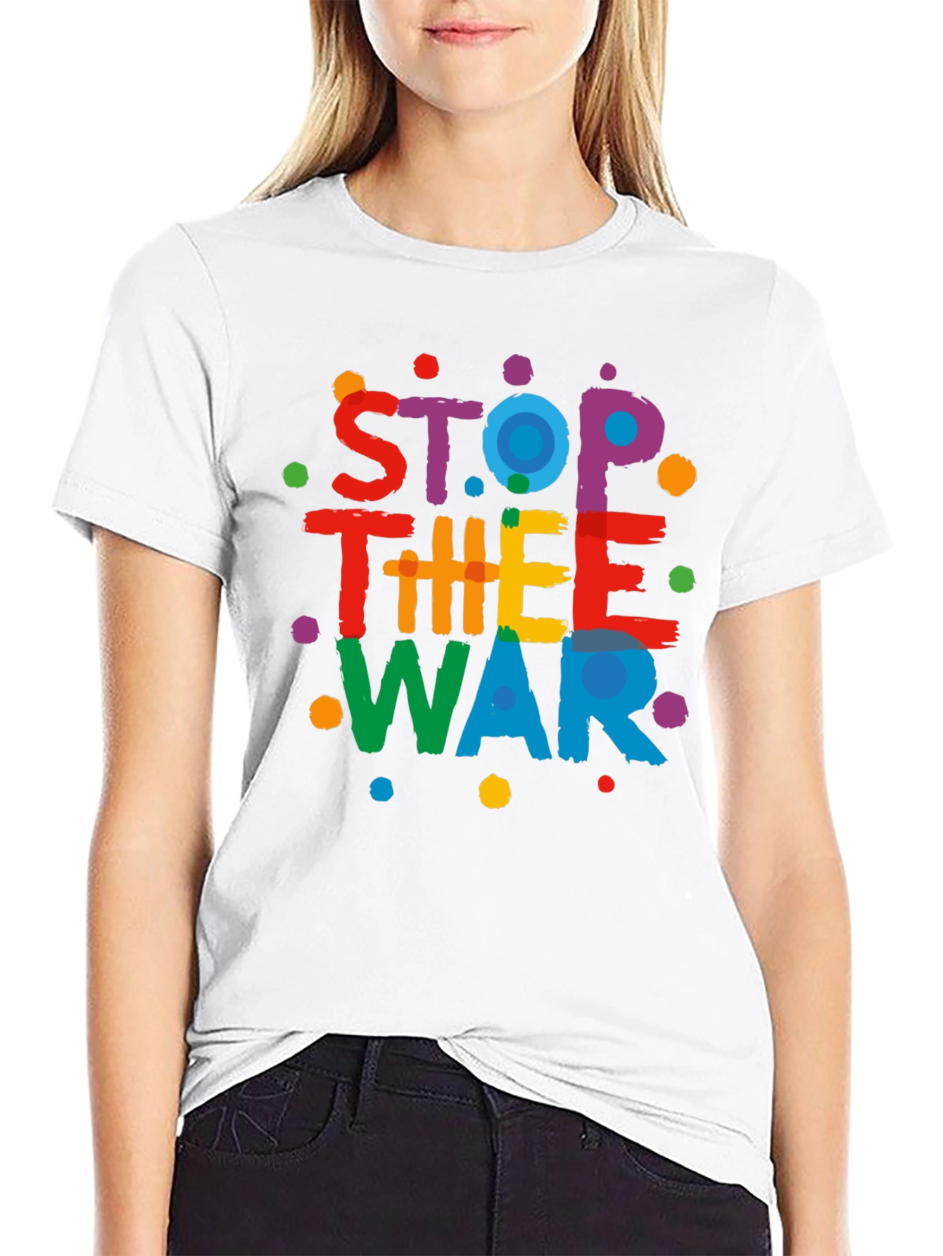 Stop The War Graphic Print Black T-Shirt