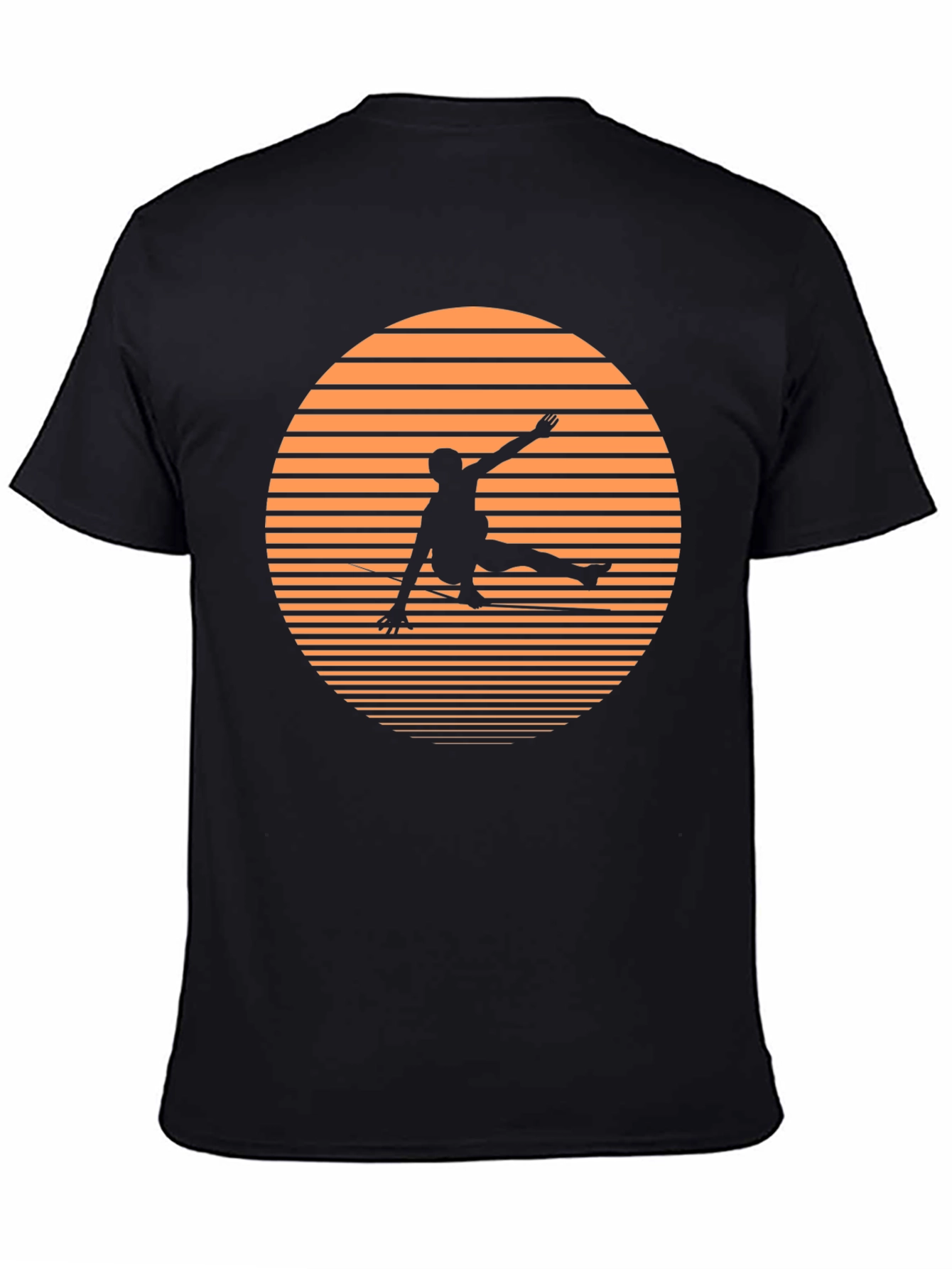 Retro Sunset Skateboarder Black T-Shirt