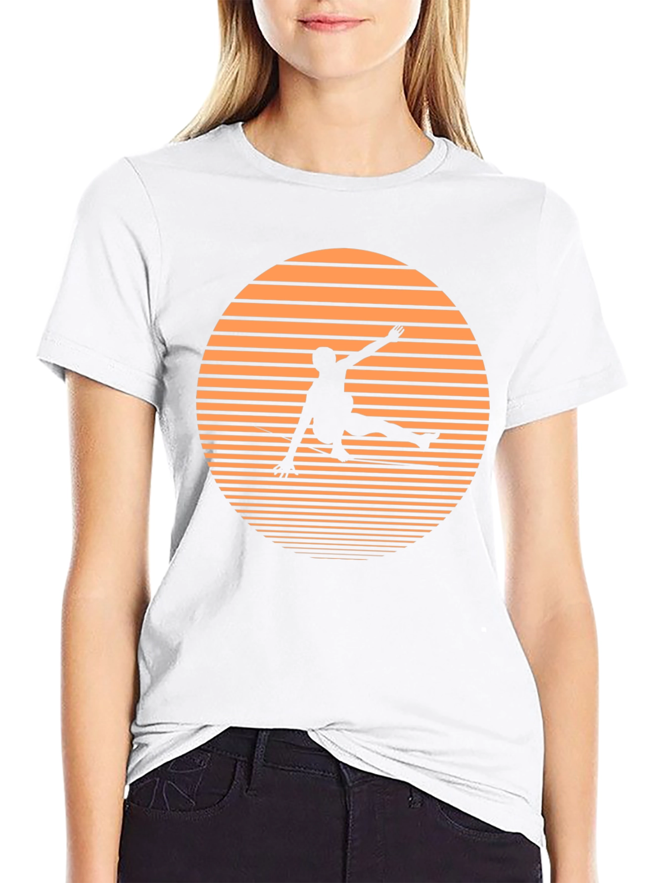 Retro Sunset Skateboarder Black T-Shirt