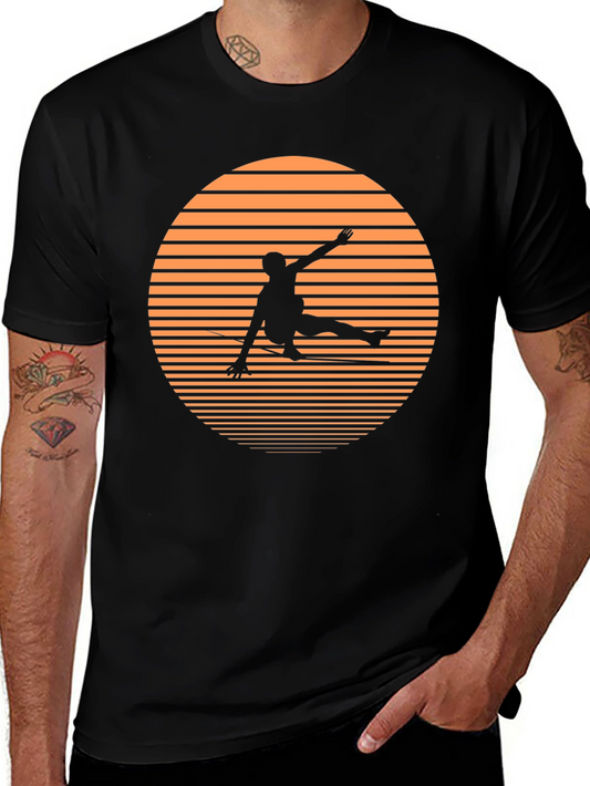 Retro Sunset Skateboarder Black T-Shirt