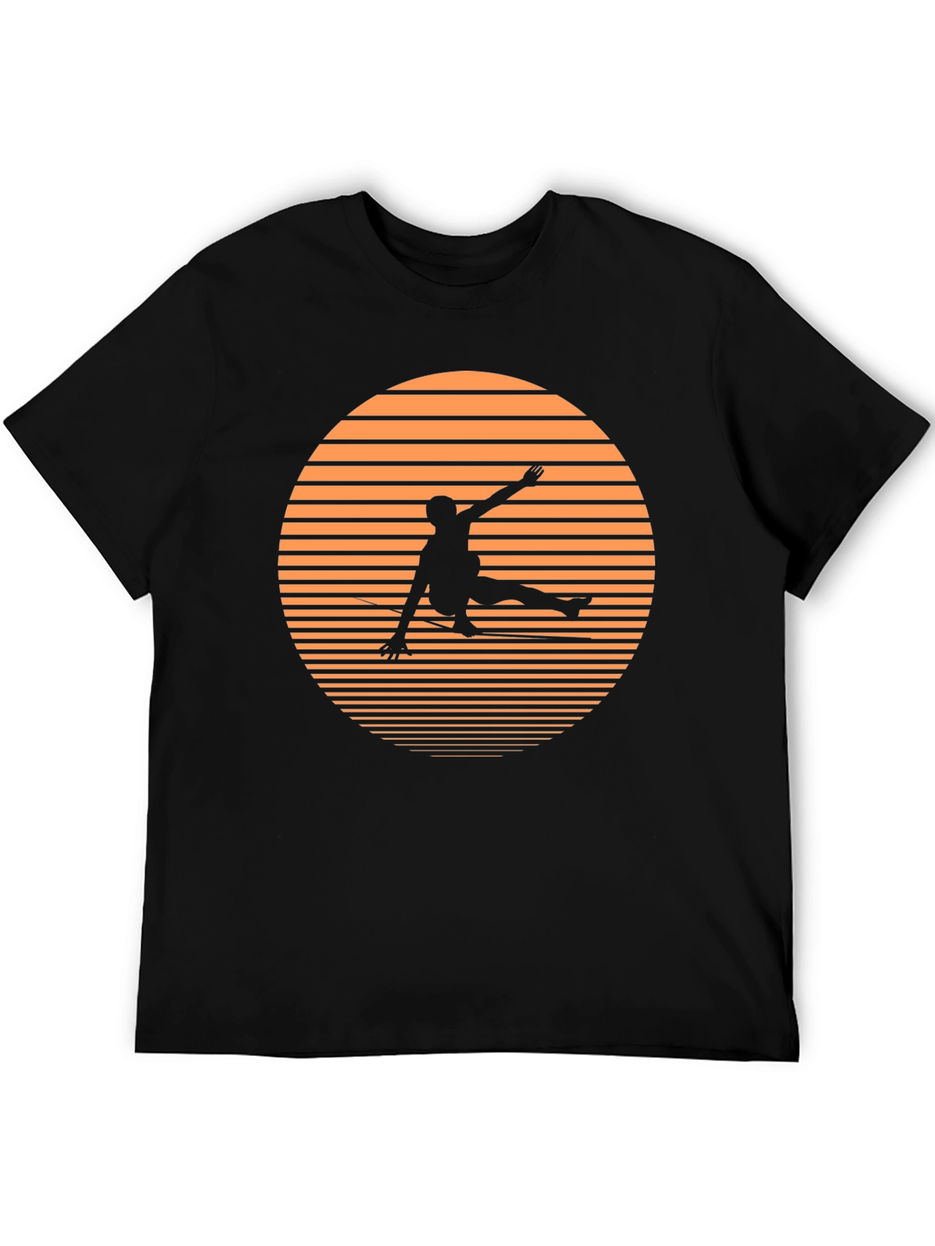 Retro Sunset Skateboarder Black T-Shirt