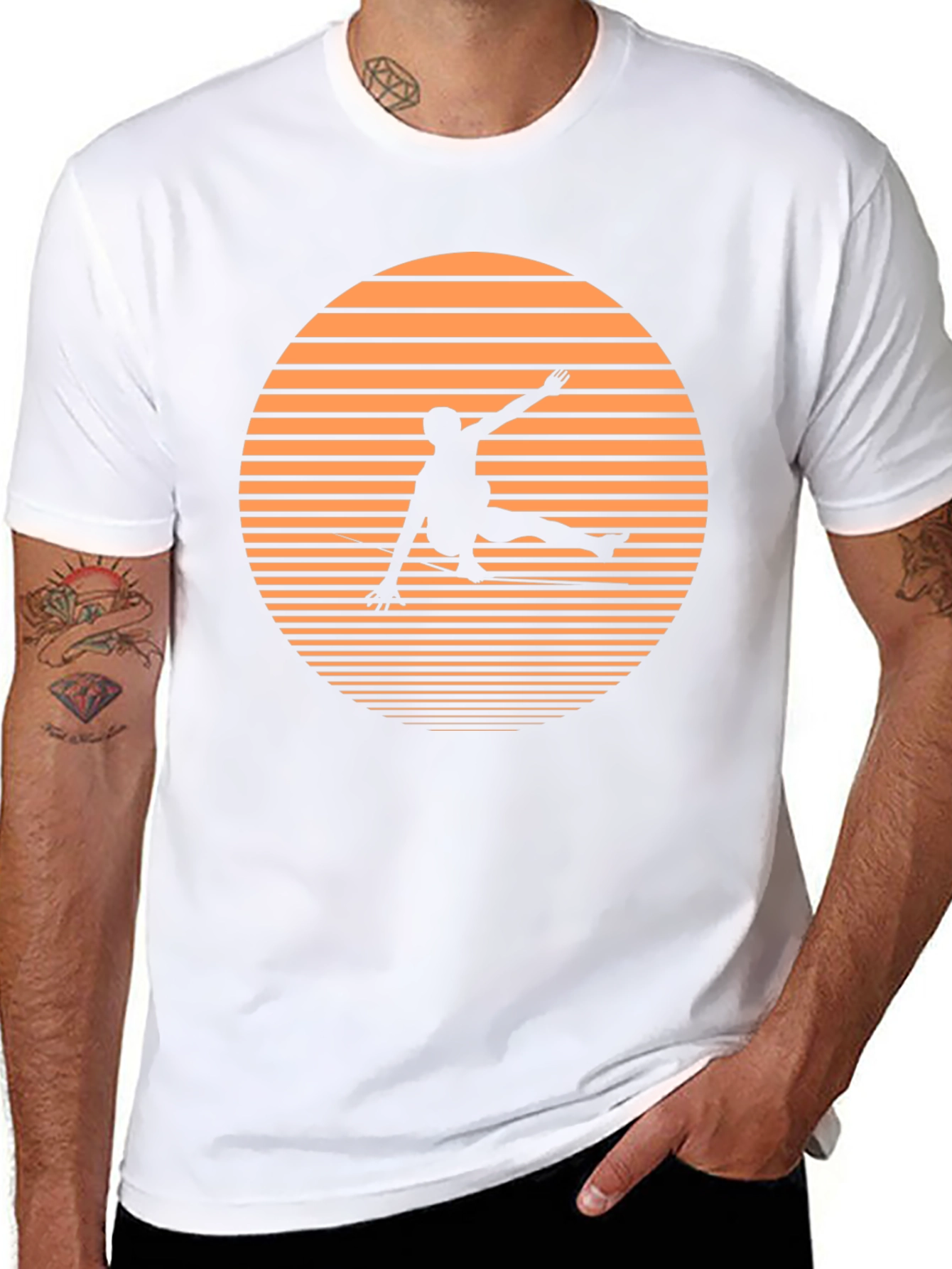 Retro Sunset Skateboarder Black T-Shirt