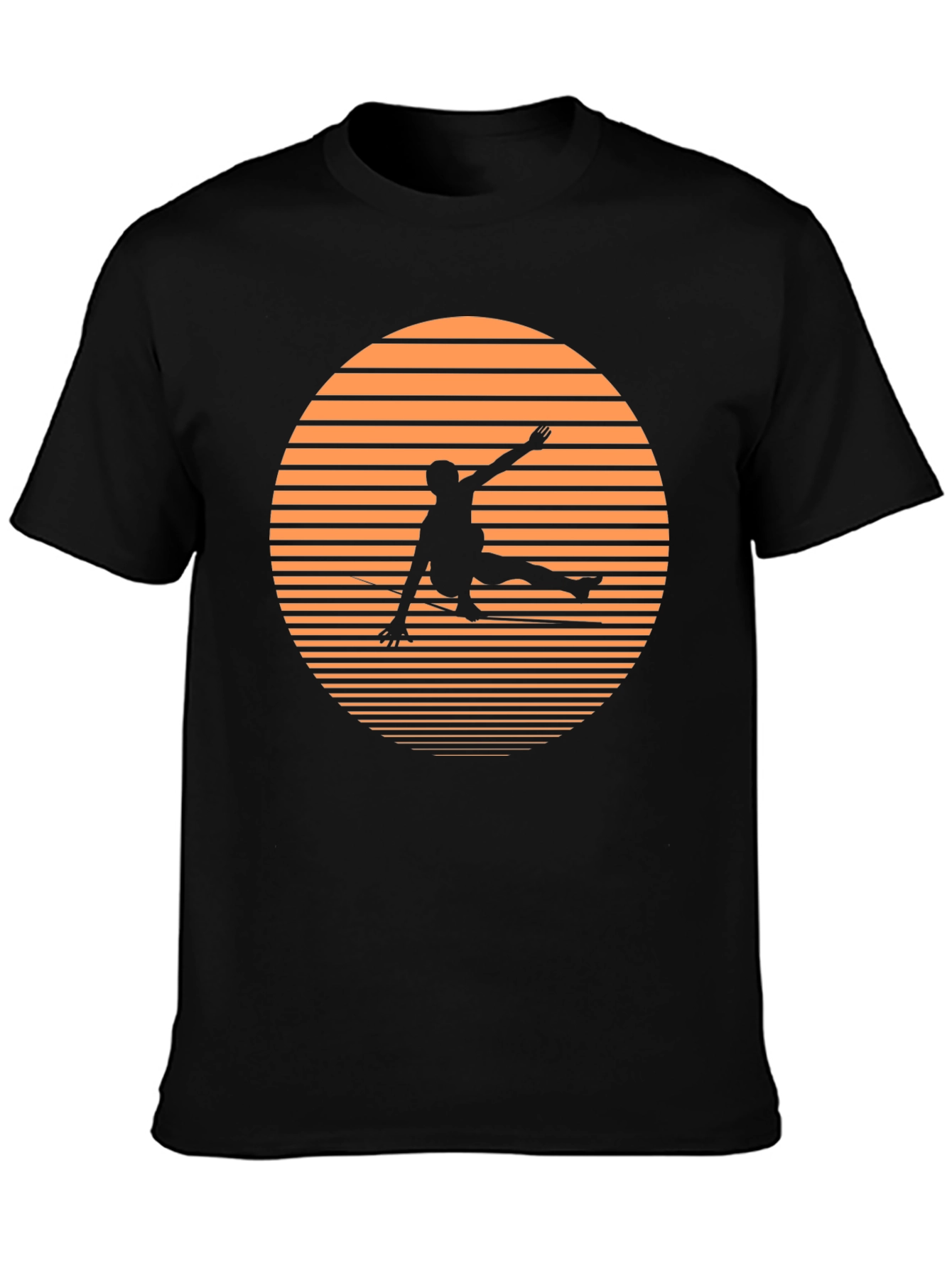 Retro Sunset Skateboarder Black T-Shirt