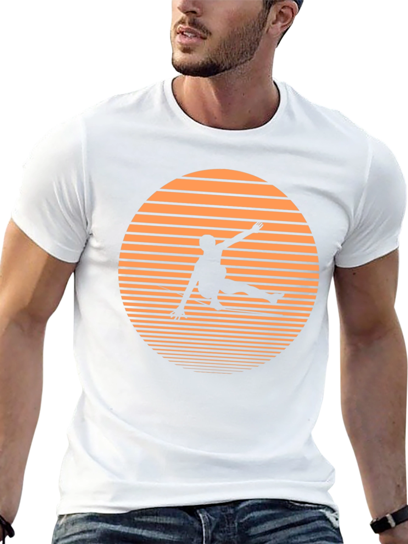 Retro Sunset Skateboarder Black T-Shirt