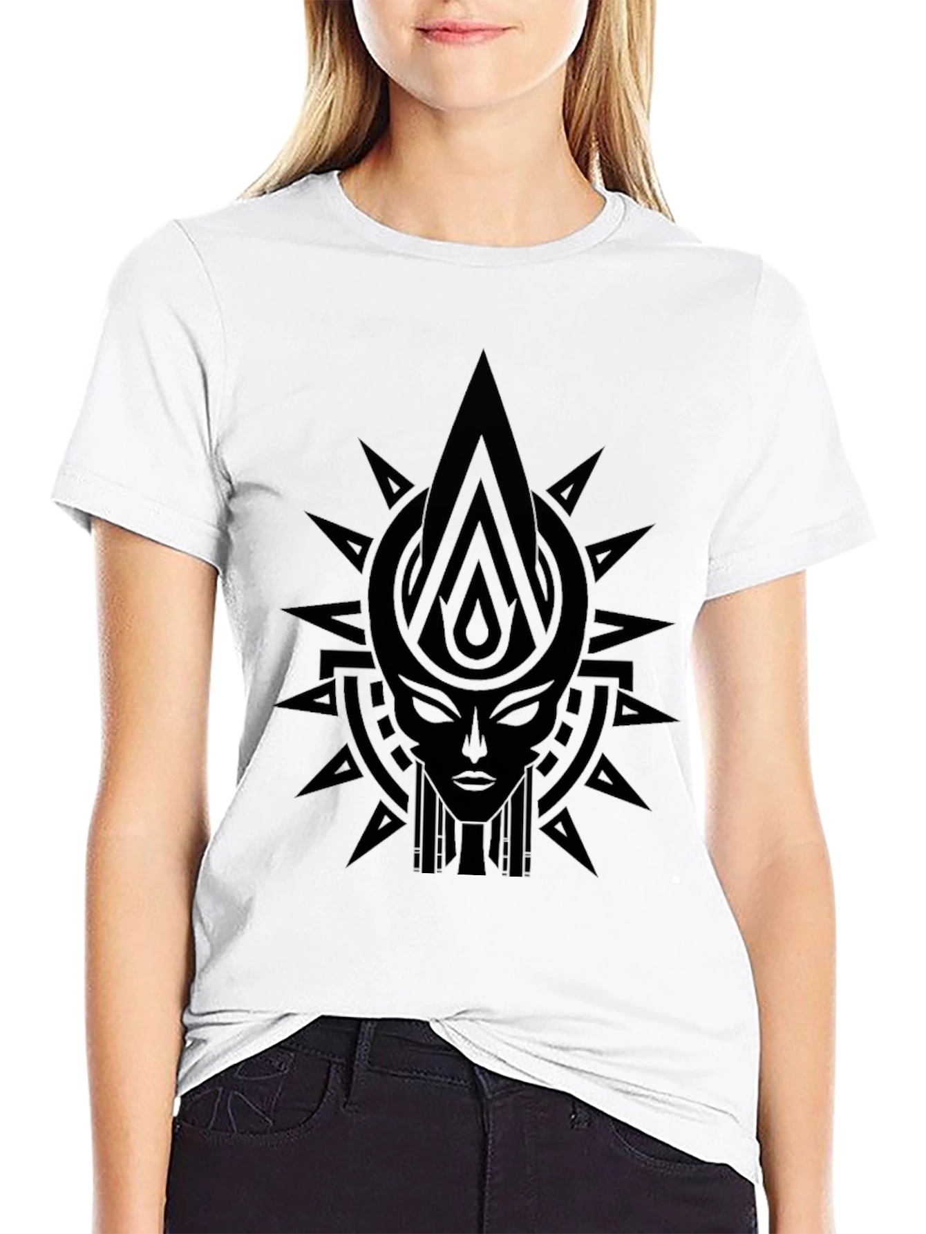 Tribal Goddess Graphic Print Black T-Shirt