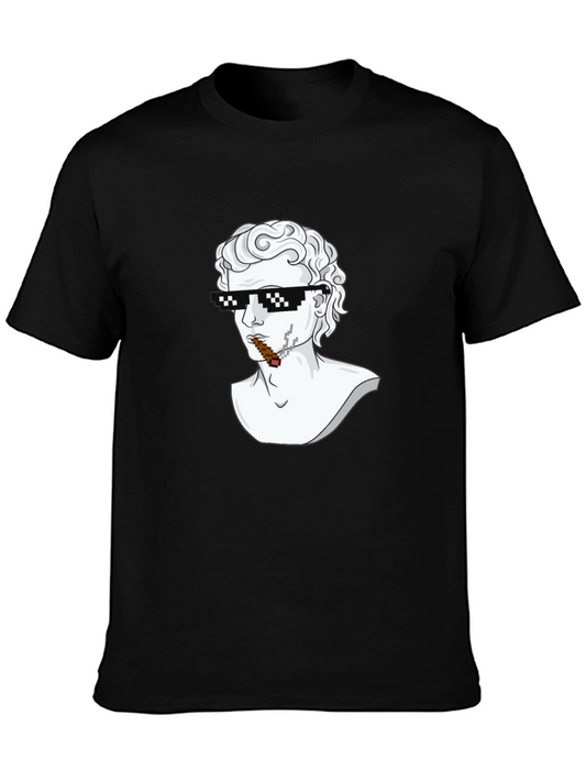 Cool Statue Head Graphic Tee - Black Cotton T-Shirt