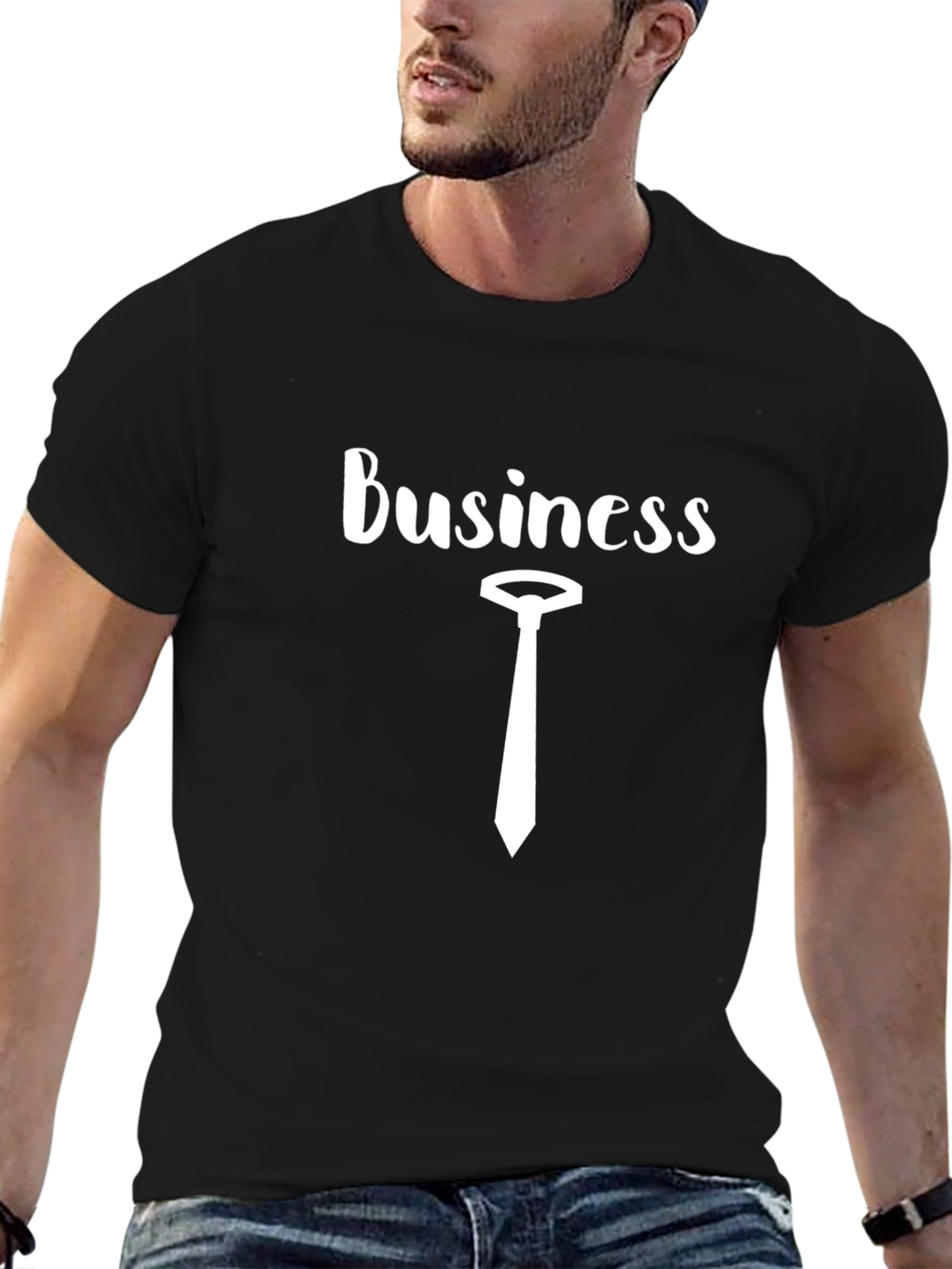 Business T-Shirt with Tie - Black Cotton Tee