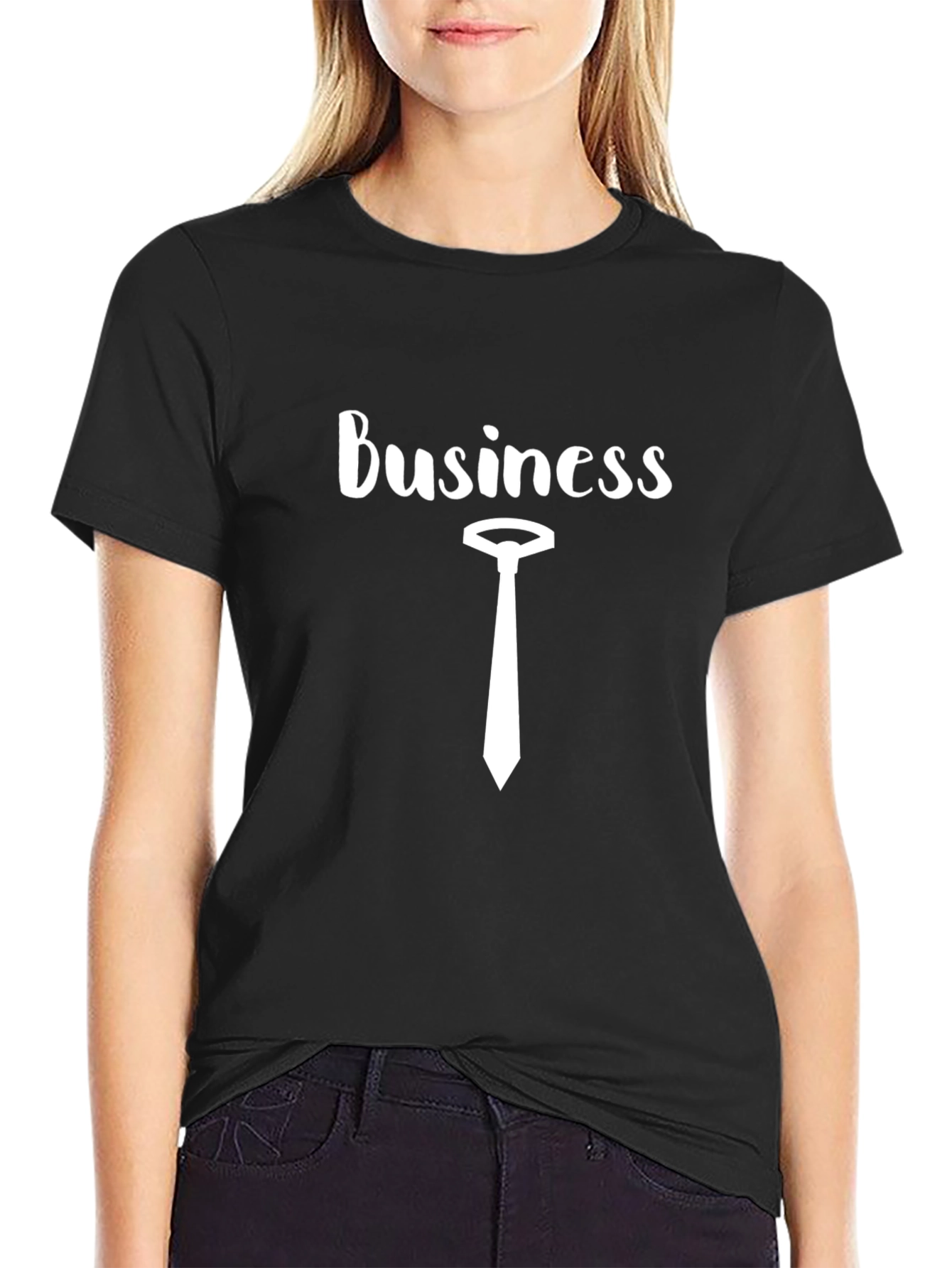 Business T-Shirt with Tie - Black Cotton Tee
