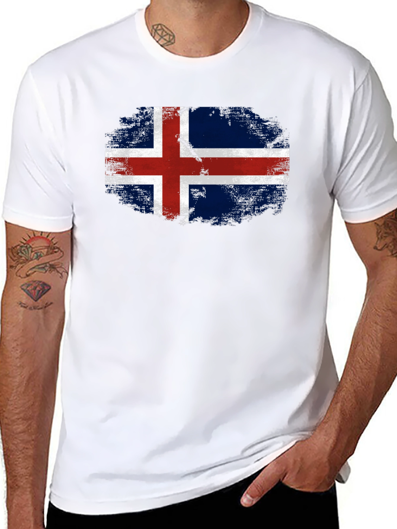 Iceland Flag Grunge Black T-Shirt