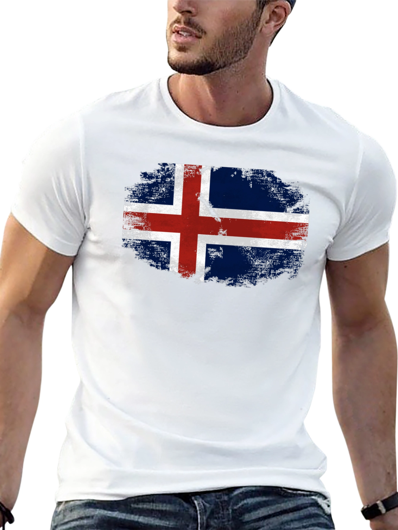 Iceland Flag Grunge Black T-Shirt