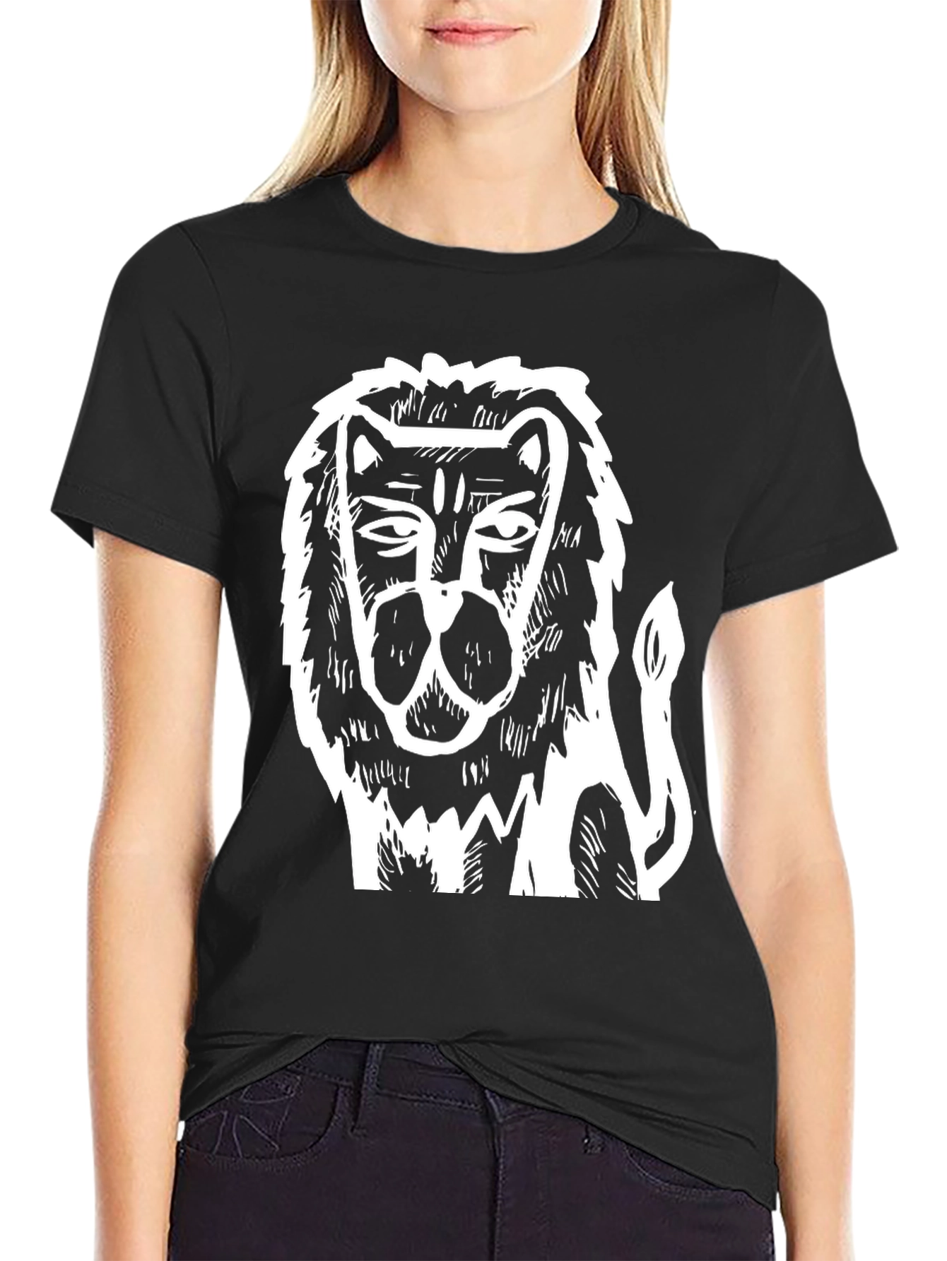 Abstract Lion Graphic Tee - Black Cotton Comfort