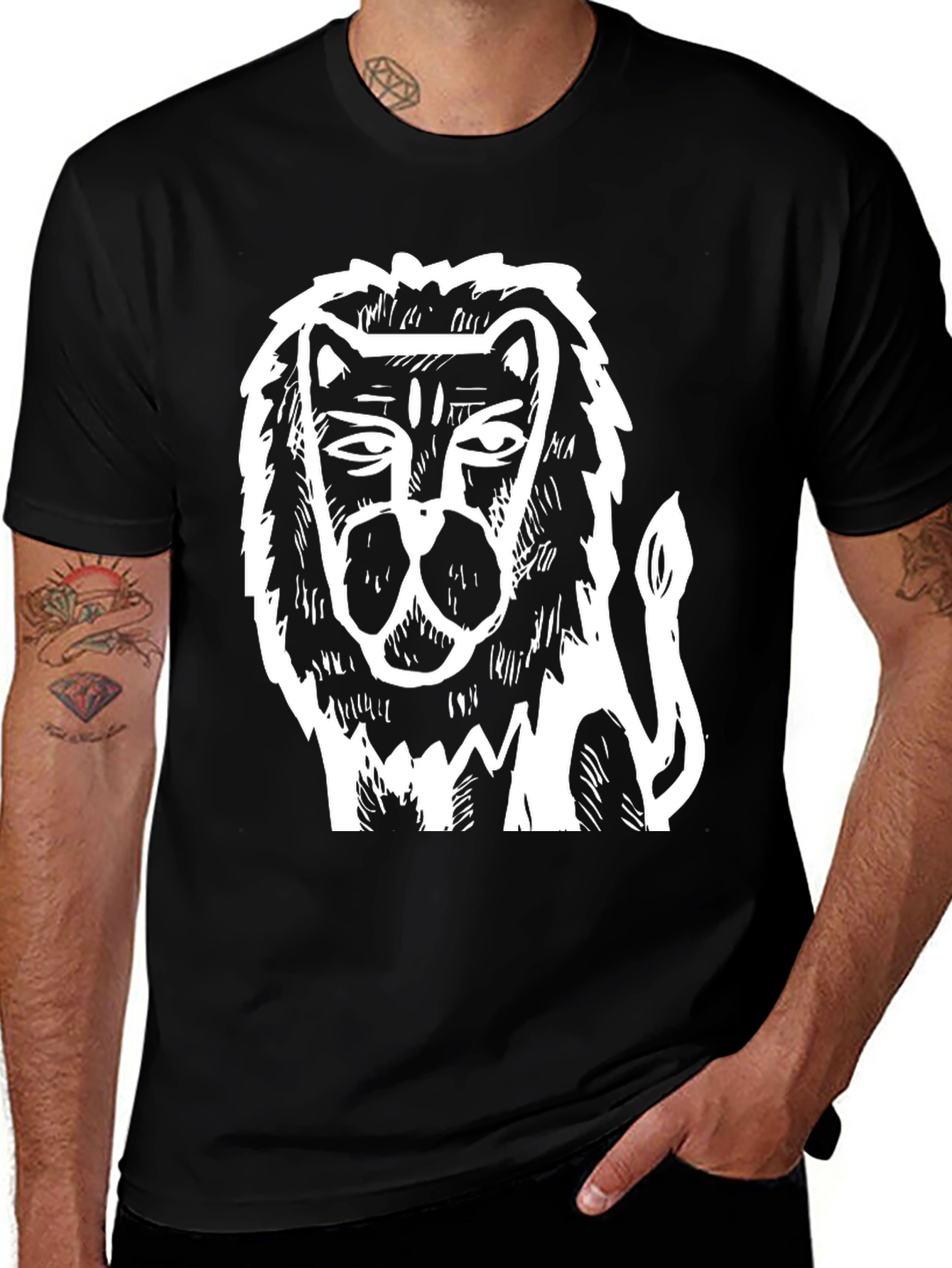Abstract Lion Graphic Tee - Black Cotton Comfort