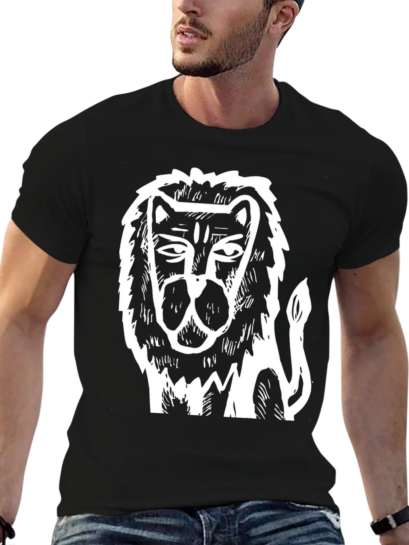 Abstract Lion Graphic Tee - Black Cotton Comfort