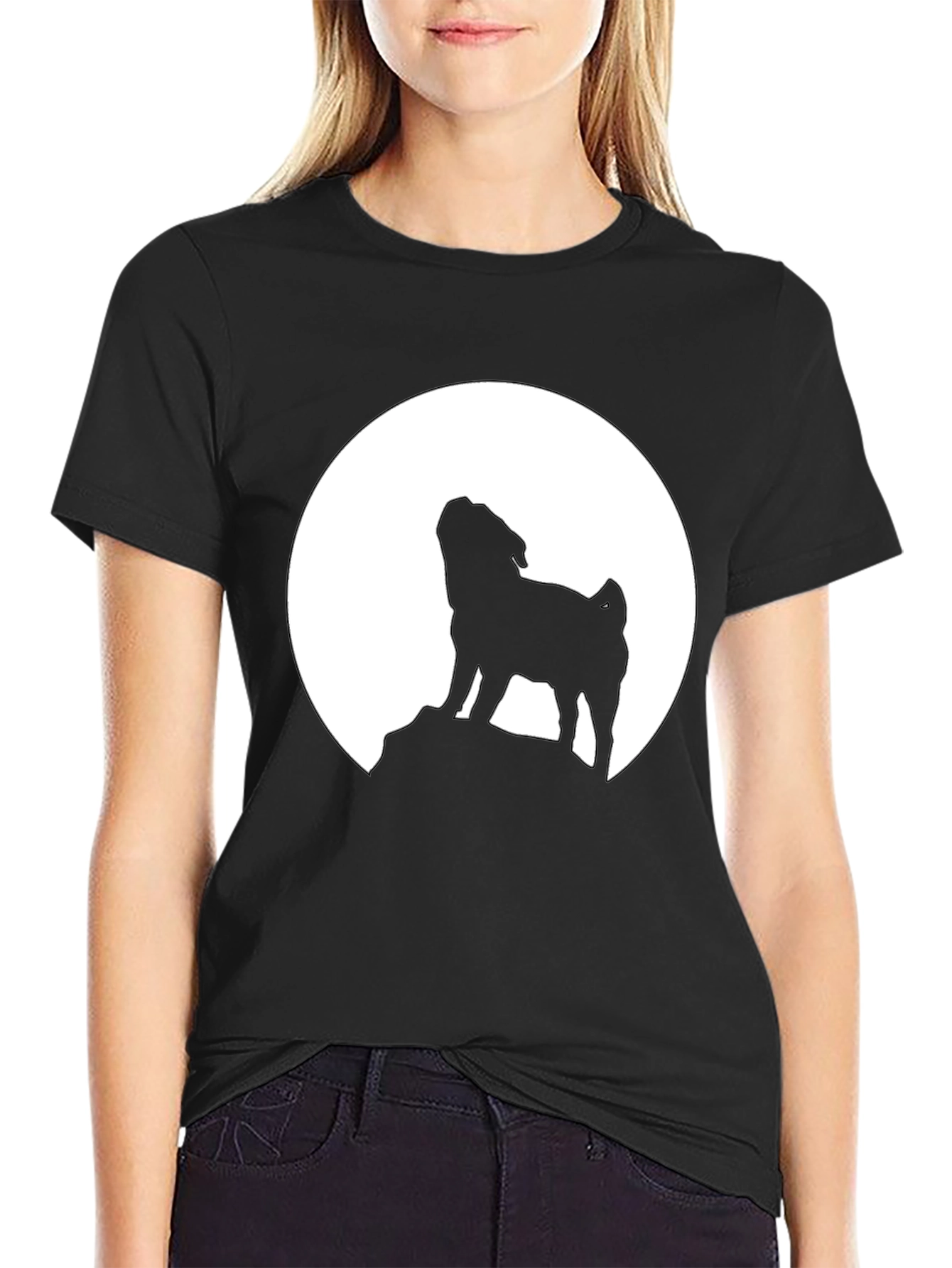 Pug Howling at Moon Graphic Tee