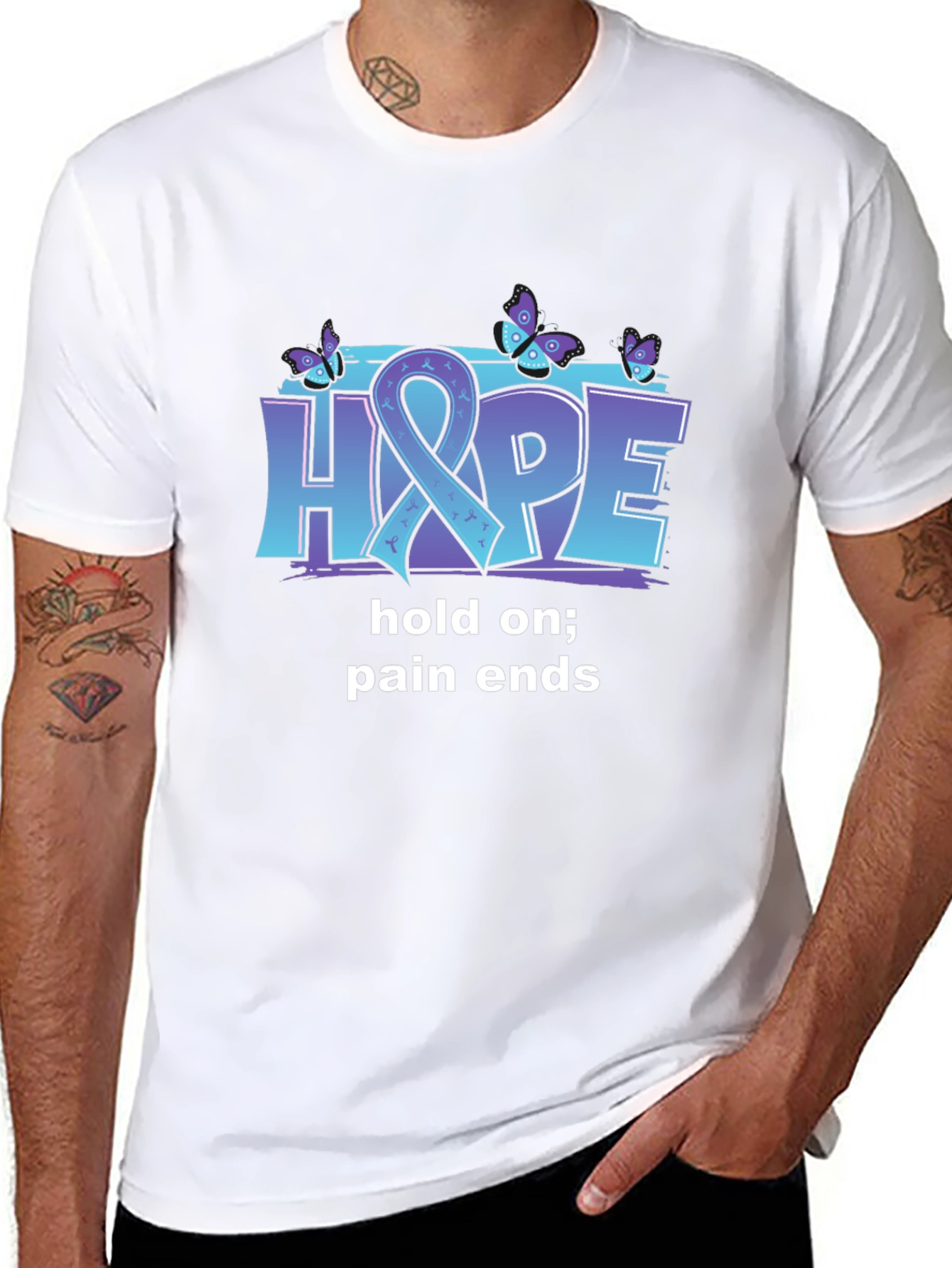 Hope T-Shirt: Hold On Pain Ends - Butterfly Design