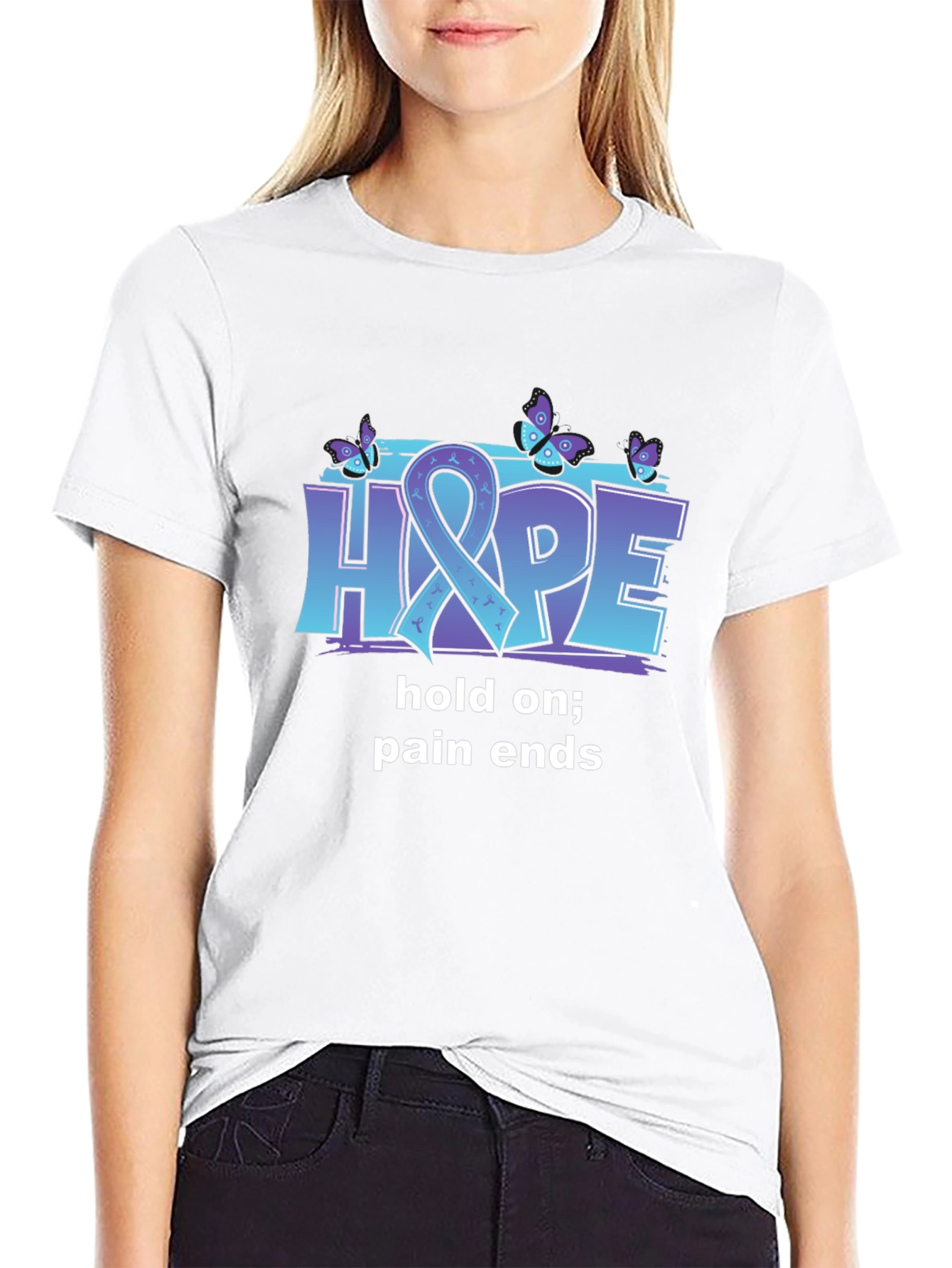 Hope T-Shirt: Hold On Pain Ends - Butterfly Design