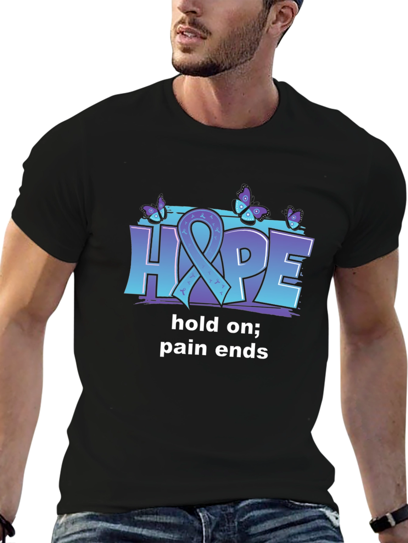 Hope T-Shirt: Hold On Pain Ends - Butterfly Design