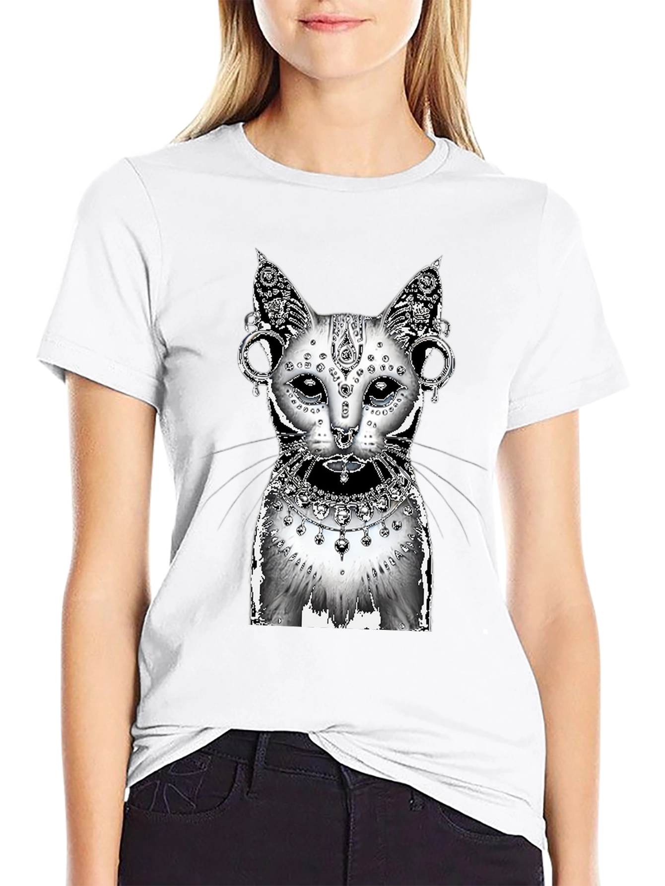 Mystical Cat Graphic Tee - Black