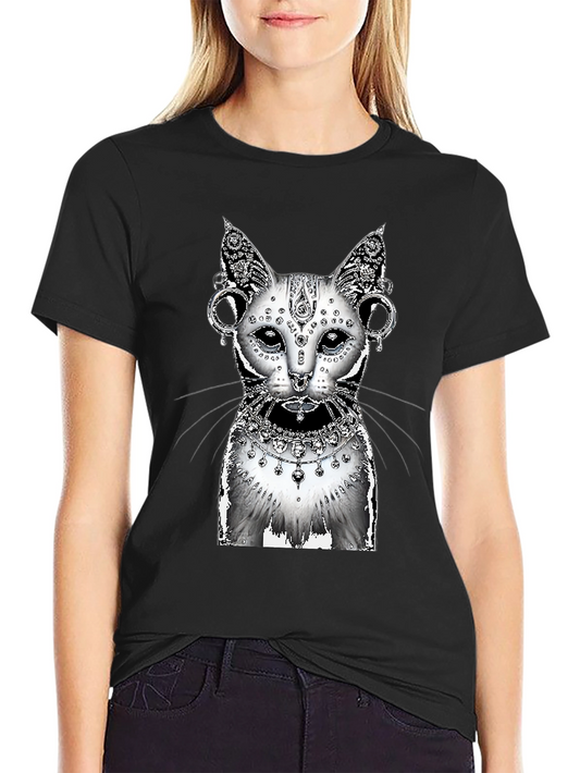 Mystical Cat Graphic Tee - Black