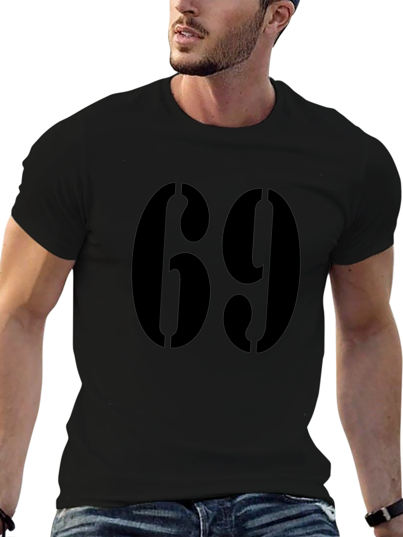 Bold Number 69 Graphic Tee - Black Cotton Blend
