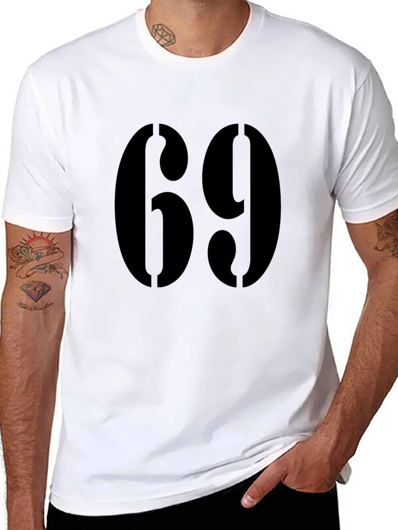 Bold Number 69 Graphic Tee - Black Cotton Blend