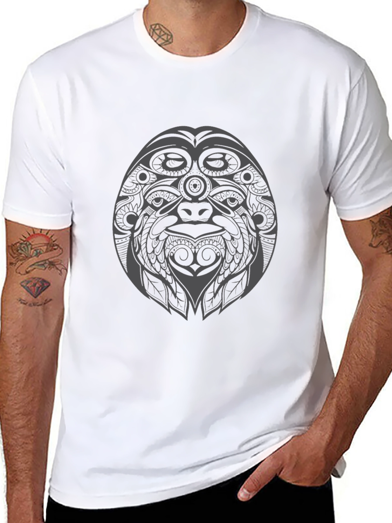 Tribal Gorilla Graphic Tee - Black Cotton T-Shirt