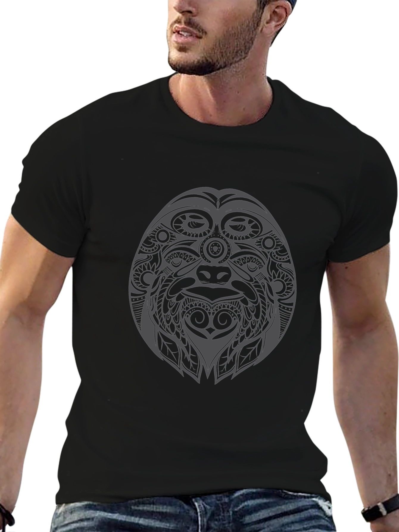 Tribal Gorilla Graphic Tee - Black Cotton T-Shirt