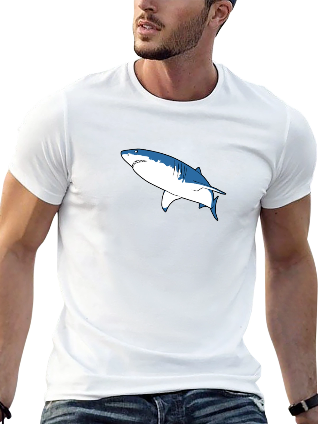 Shark Graphic Print Black Cotton Tee