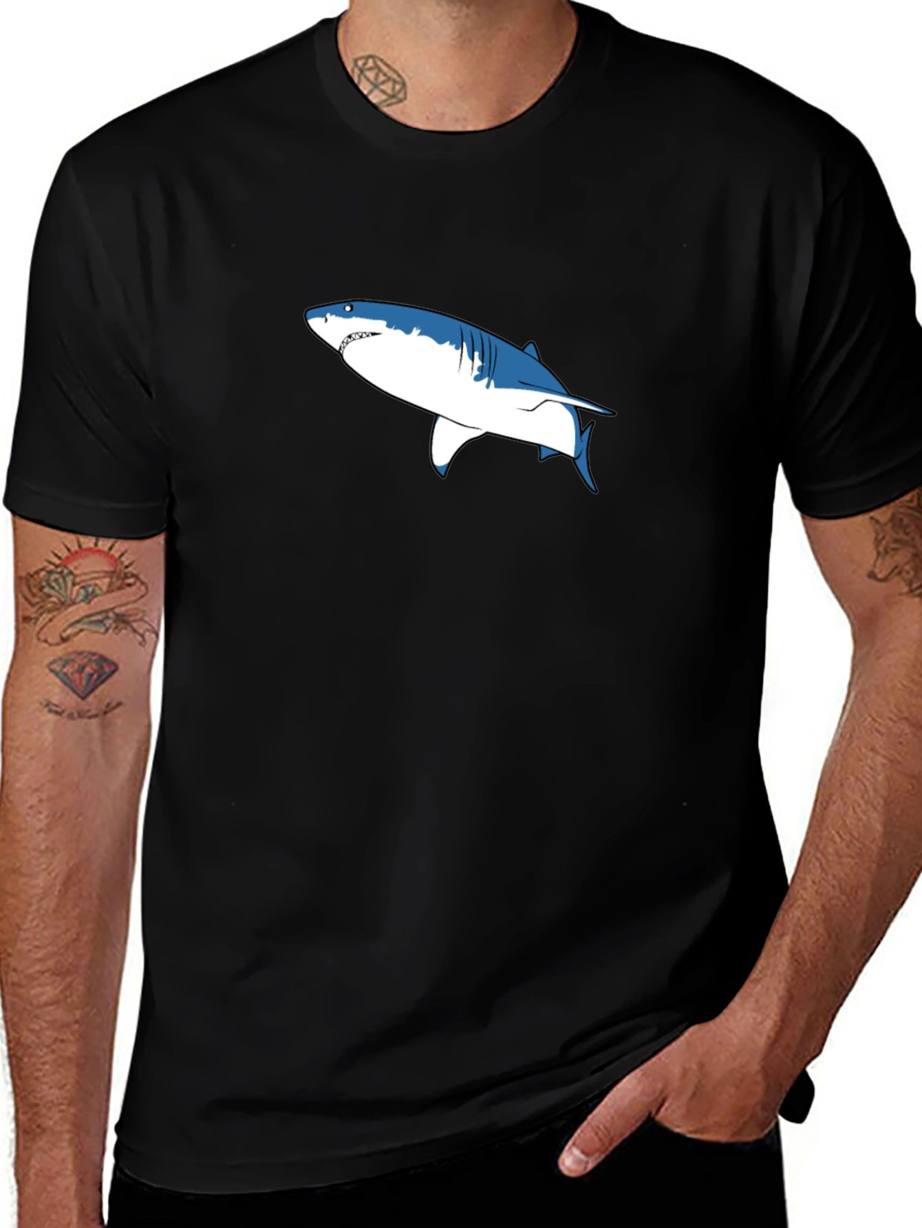 Shark Graphic Print Black Cotton Tee