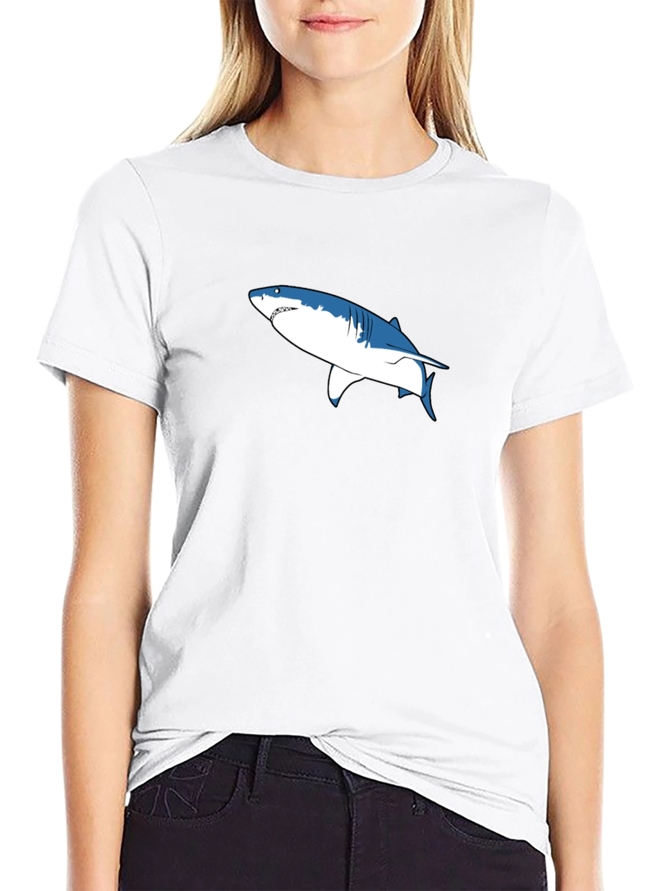 Shark Graphic Print Black Cotton Tee