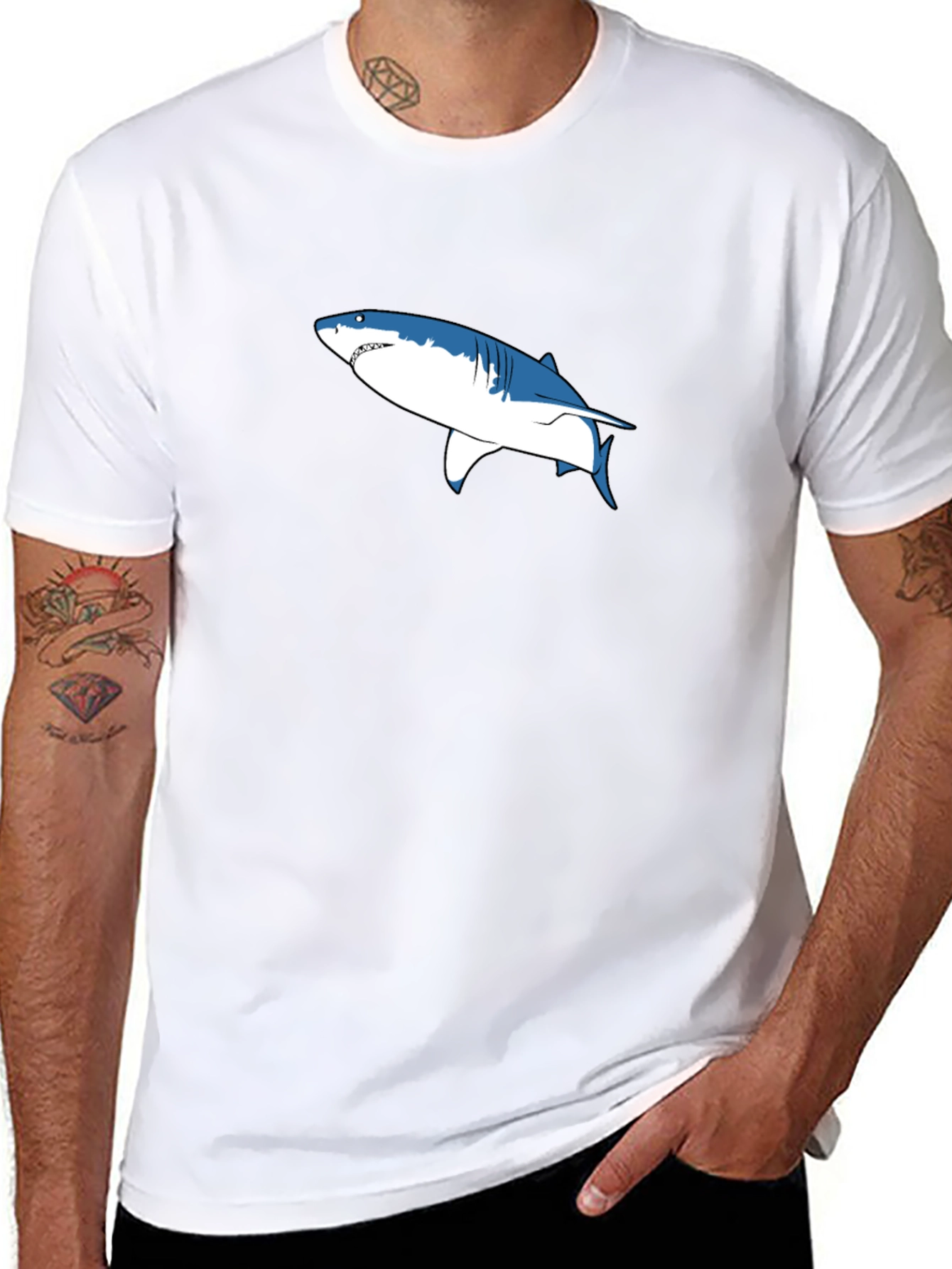 Shark Graphic Print Black Cotton Tee
