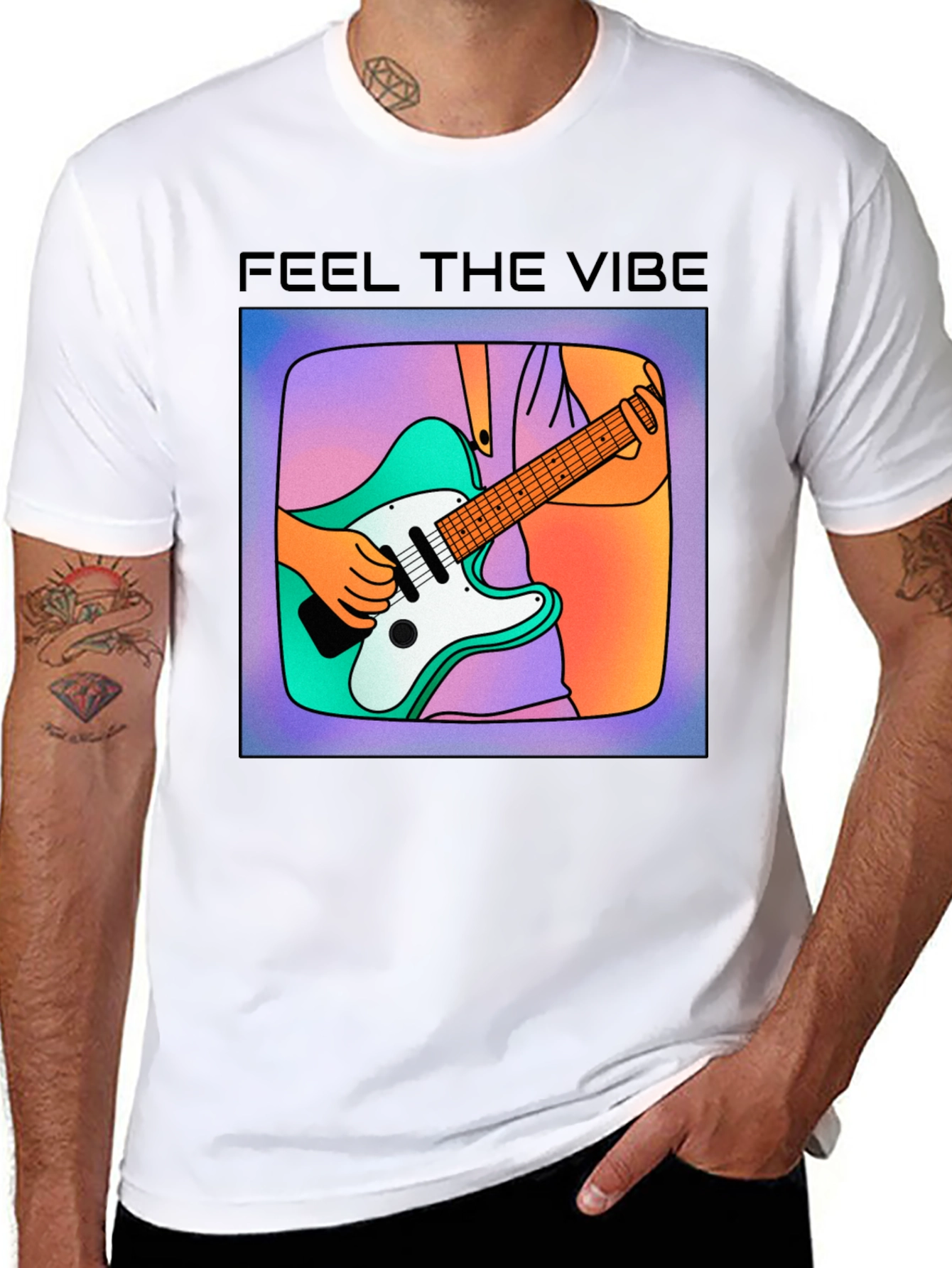 Feel the Vibe Graphic Tee - Cool Guitar Design