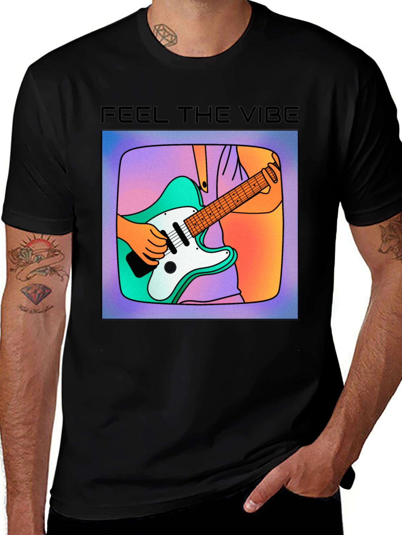 Feel the Vibe Graphic Tee - Cool Guitar Design