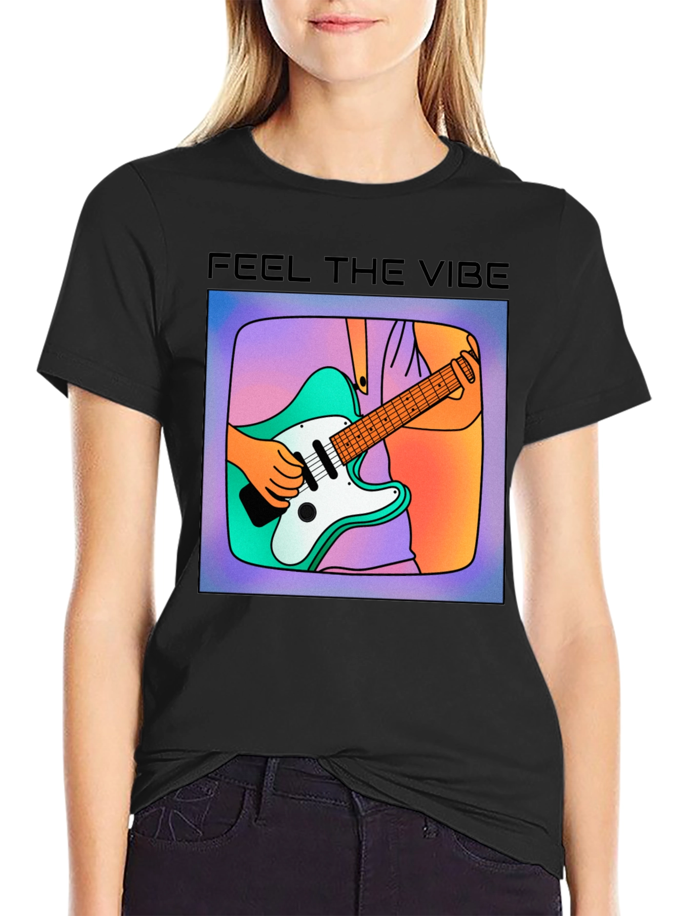 Feel the Vibe Graphic Tee - Cool Guitar Design