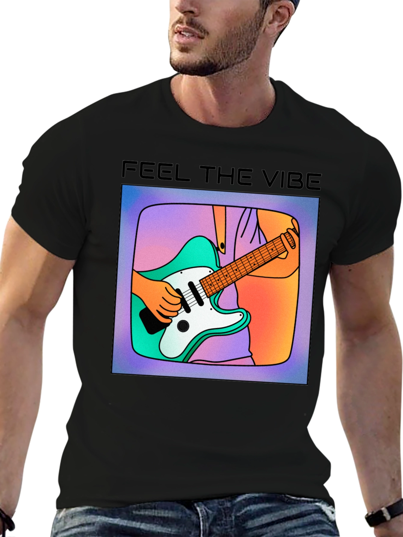 Feel the Vibe Graphic Tee - Cool Guitar Design