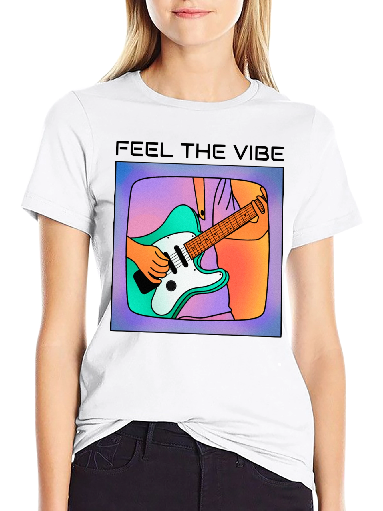 Feel the Vibe Graphic Tee - Cool Guitar Design