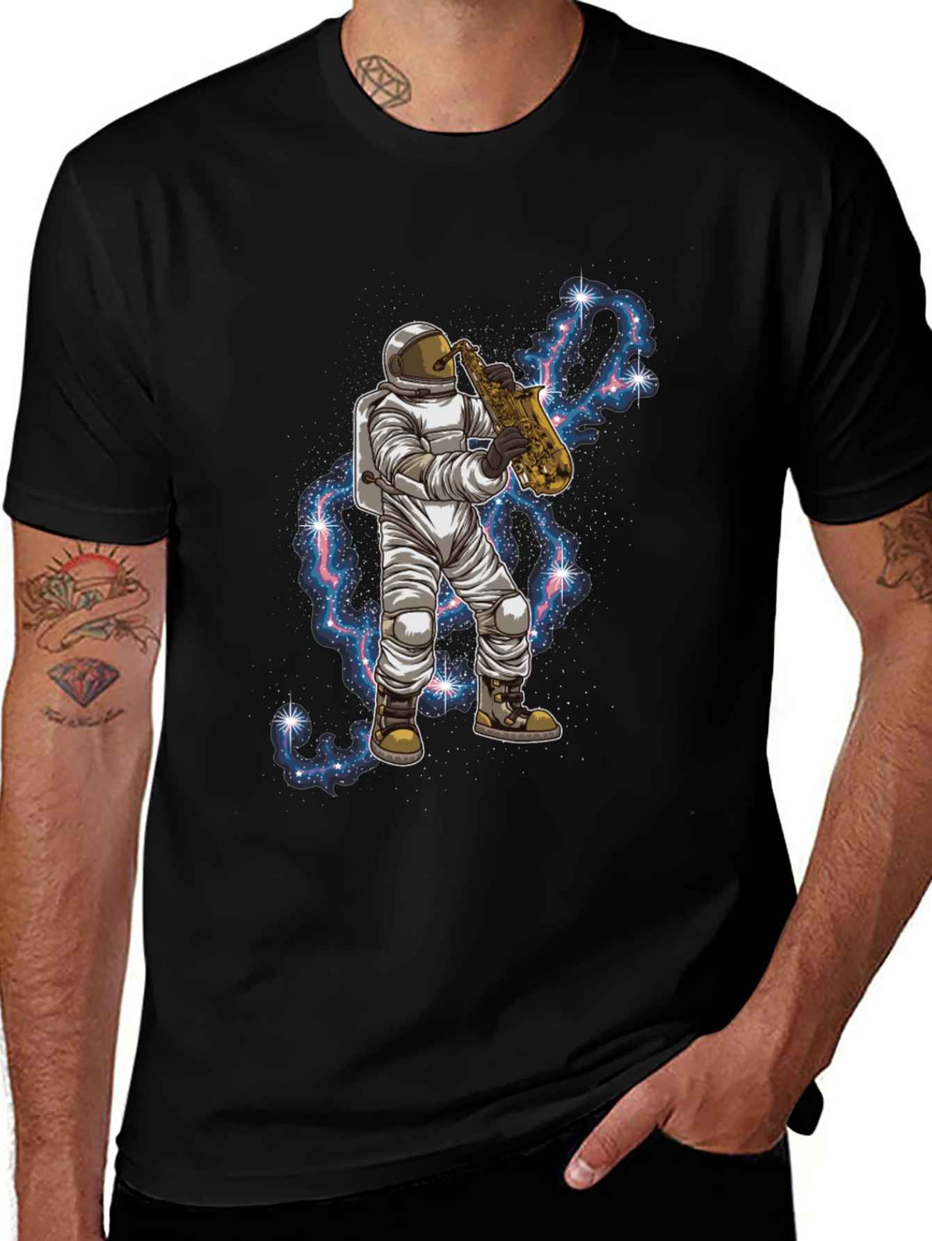 Astronaut Saxophone Black T-Shirt