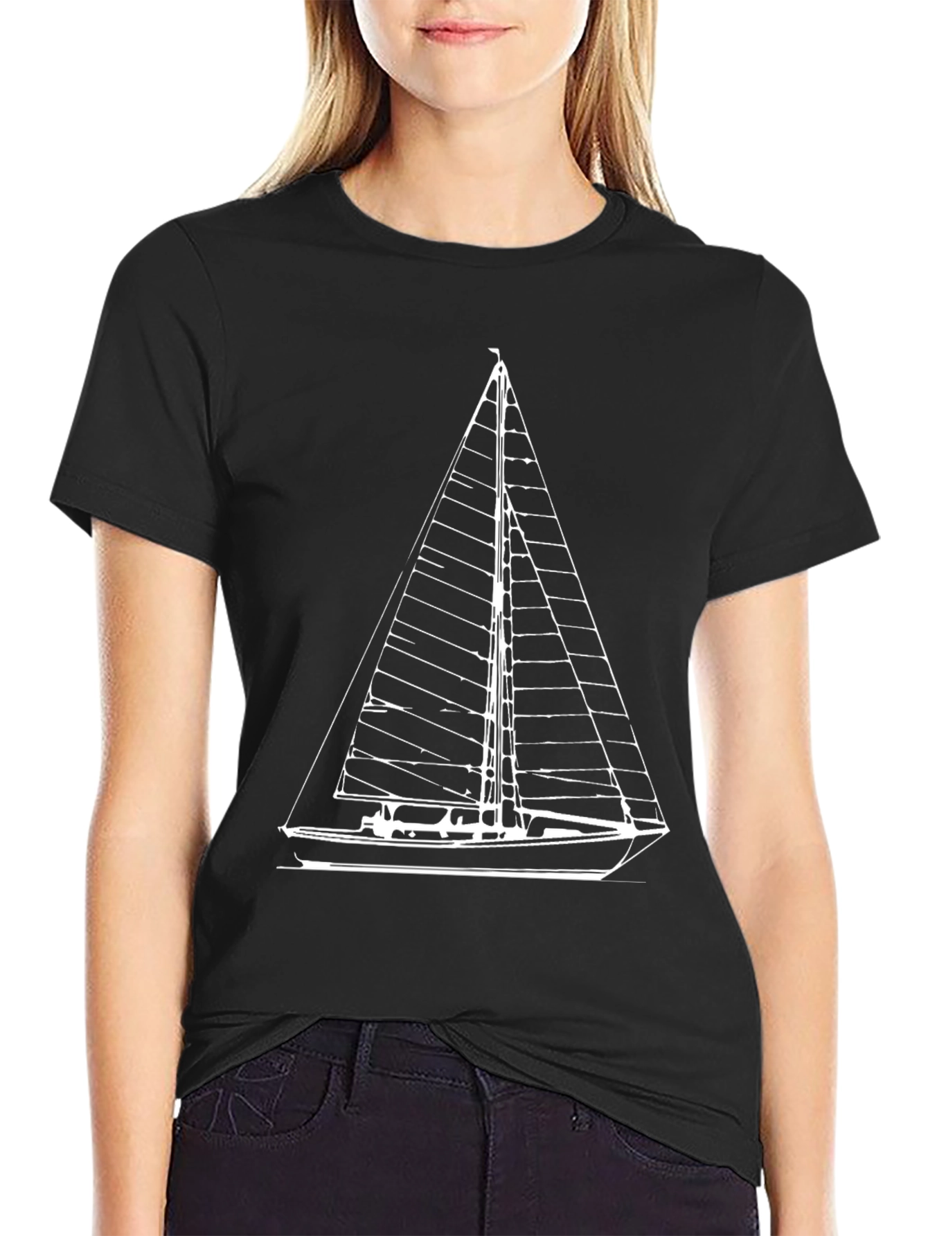 Sailing Graphic Tee - Black Cotton Boat Shirt