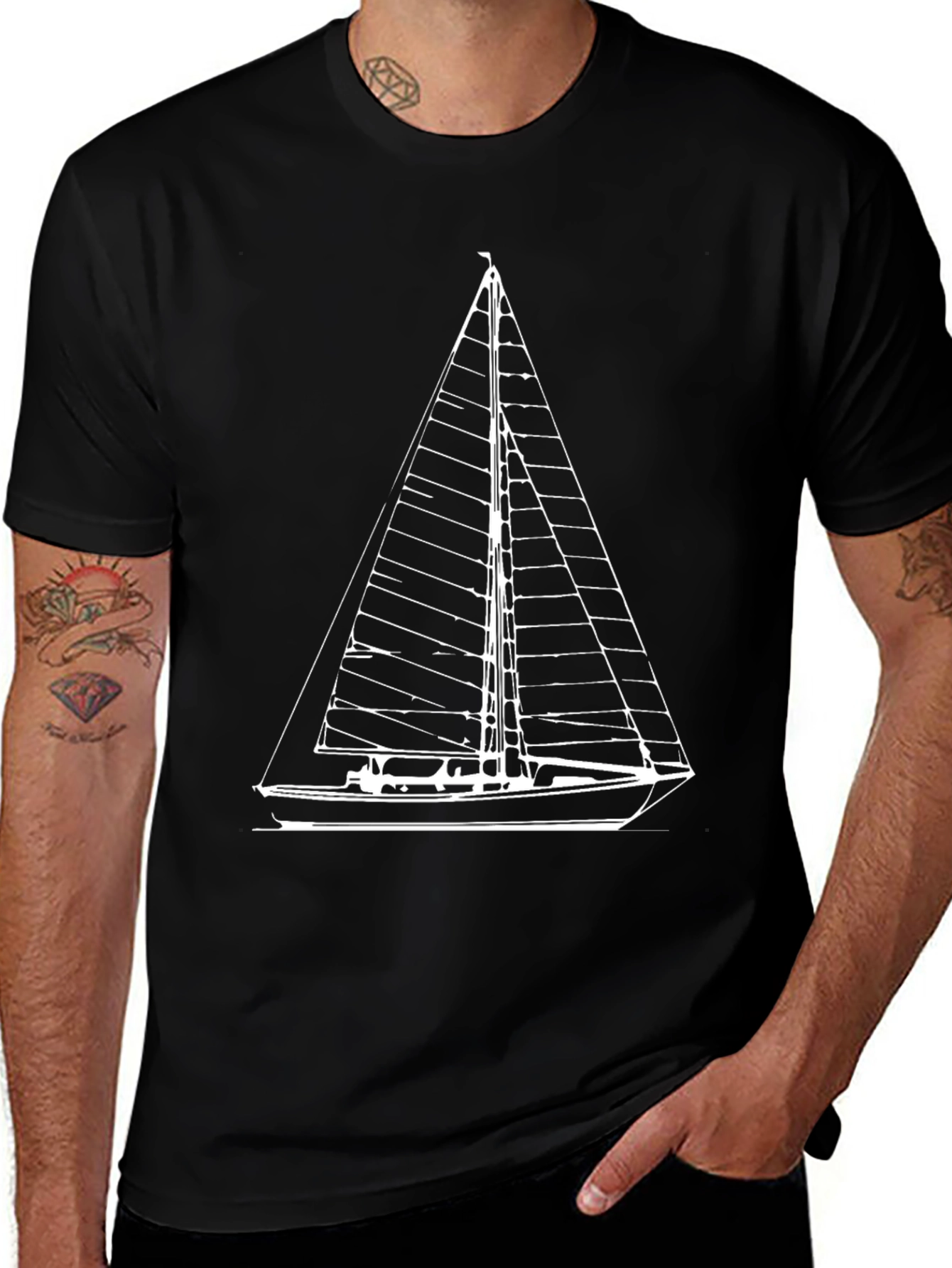 Sailing Graphic Tee - Black Cotton Boat Shirt